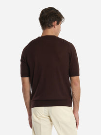 Maglia girocollo manica corta in lana finezza 16 Marrone