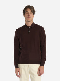 Polo manica lunga in lana finezza 16 Marrone