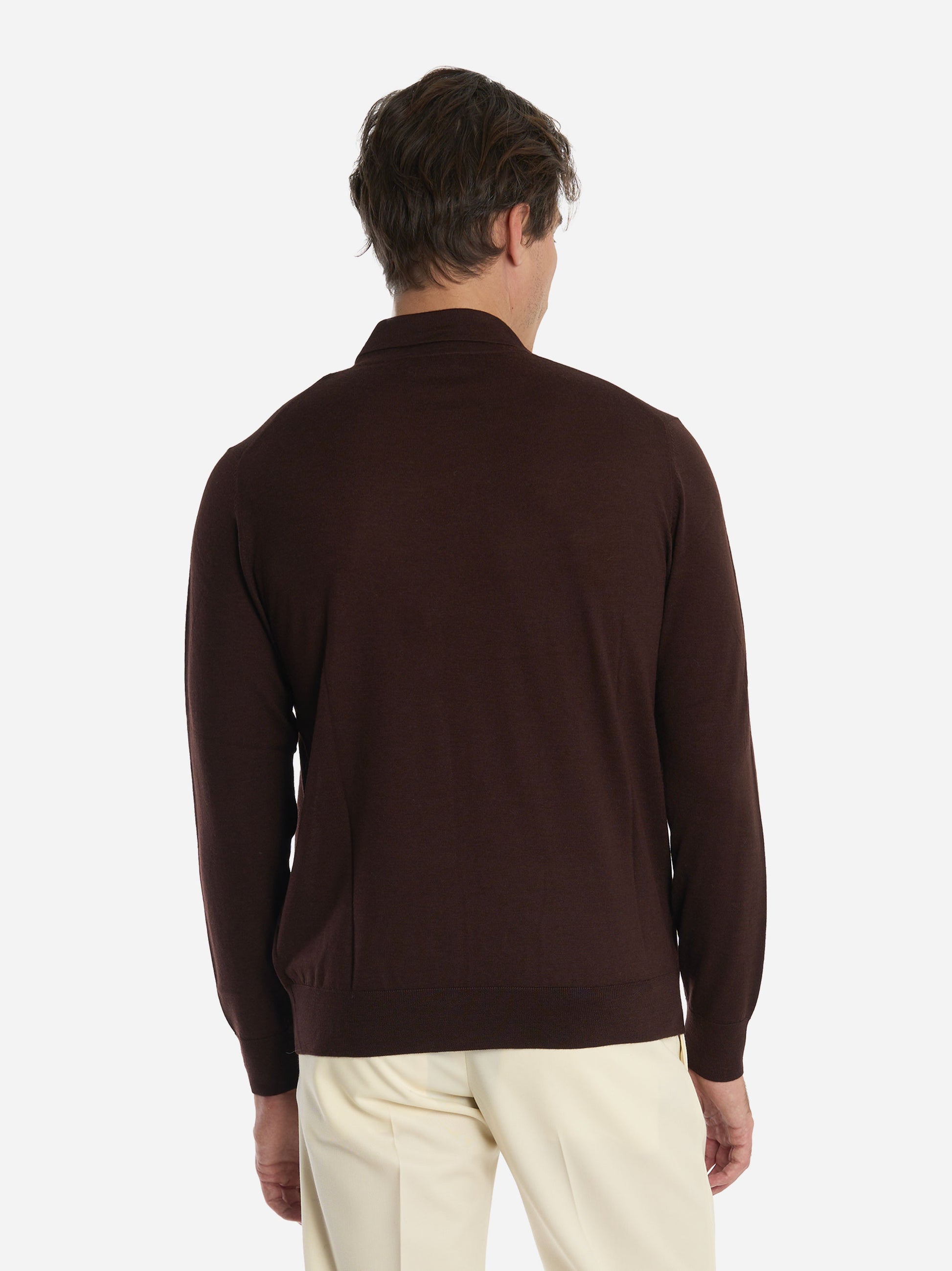Polo manica lunga in lana finezza 16 Marrone