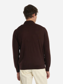 Polo manica lunga in lana finezza 16 Marrone