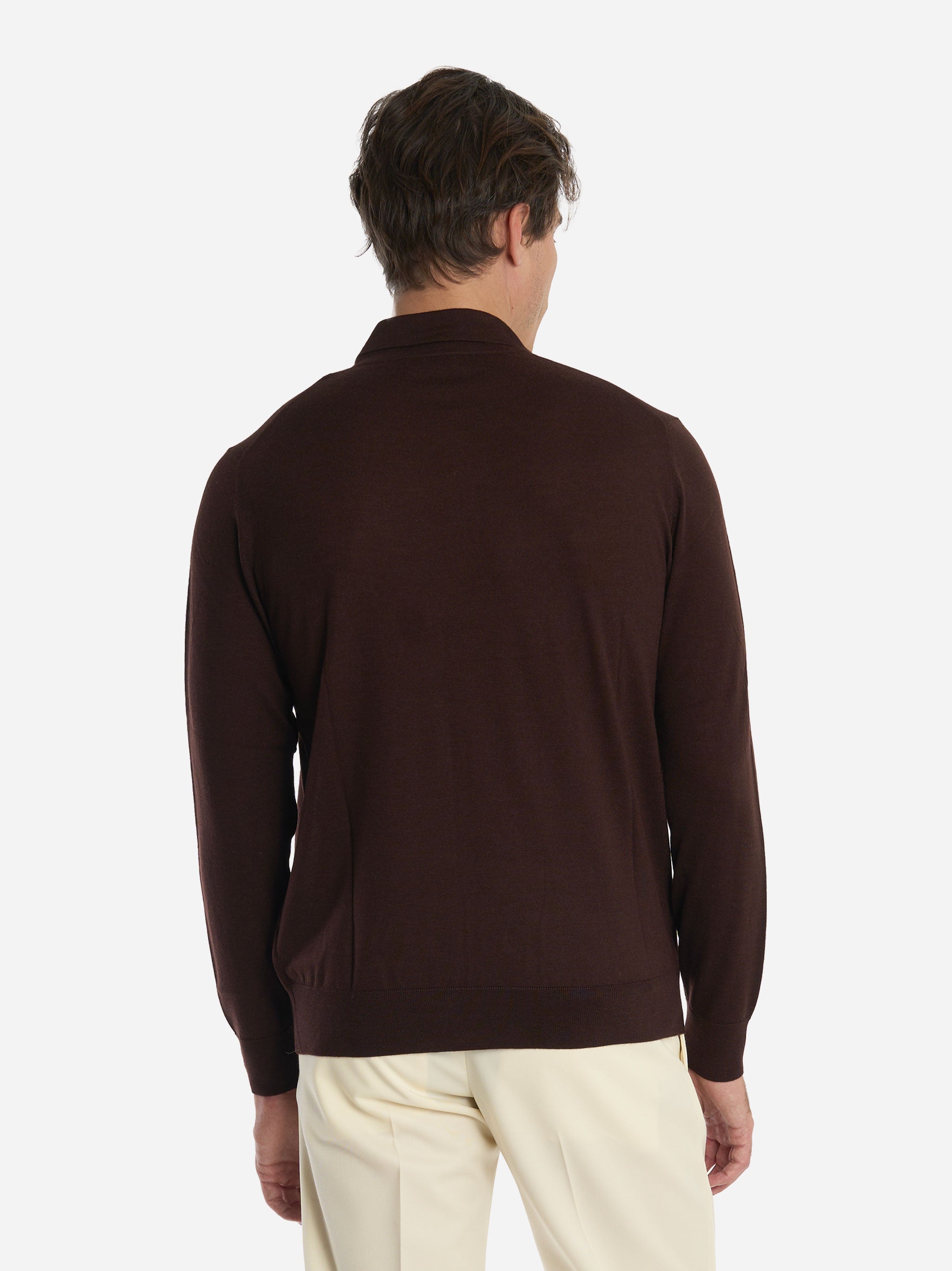Polo manica lunga in lana finezza 16 Marrone