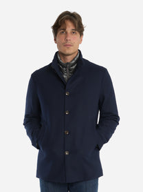 Giacca lunga in lana con interno in piuma Blu