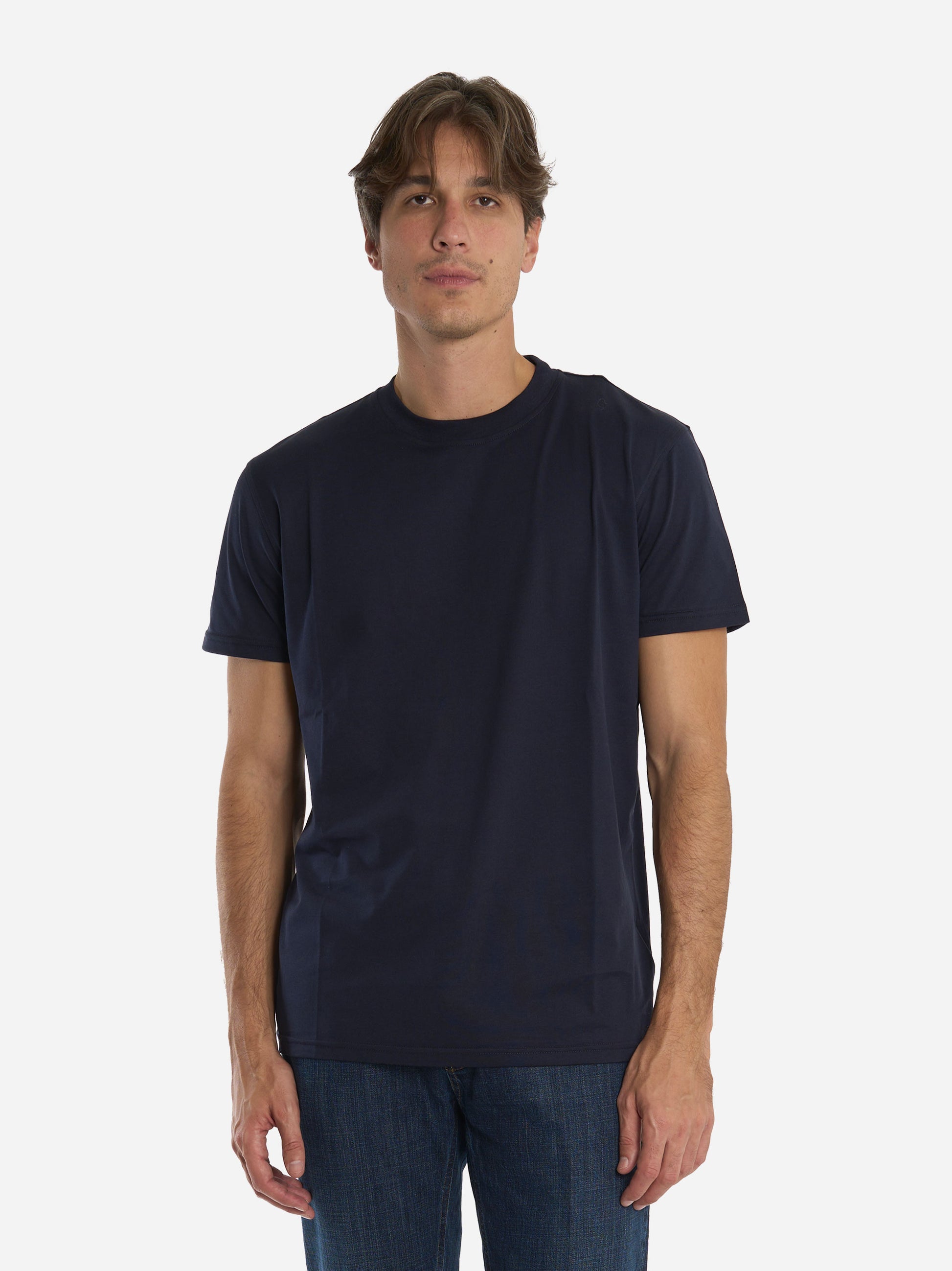 T-shirt girocollo in cotone e seta Blu
