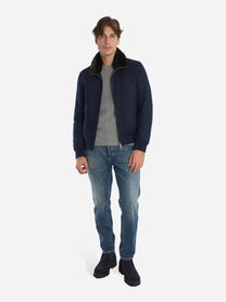 Bomber in lana con collo staccabile in pelliccia Blu