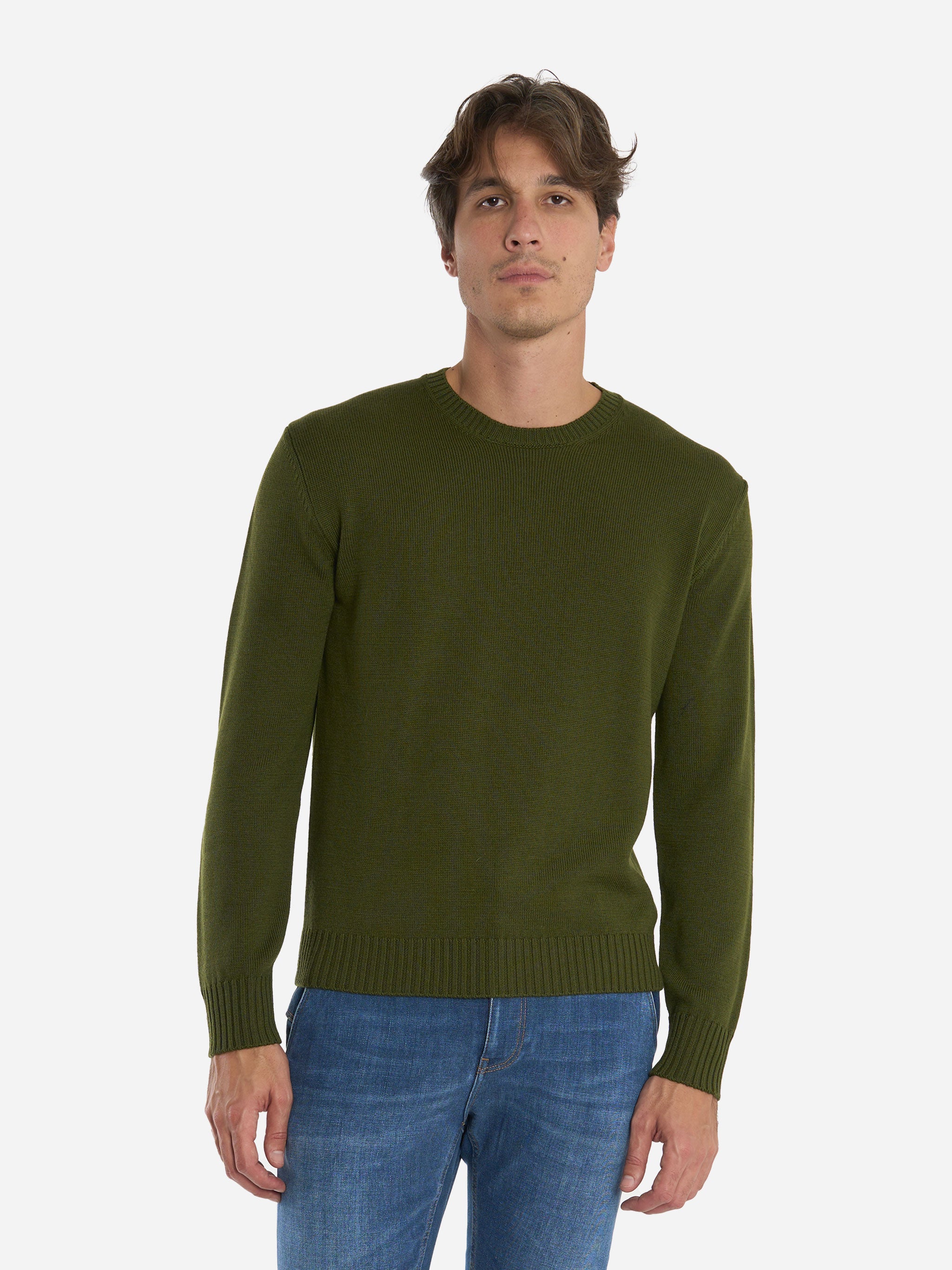 Maglia girocollo in lana merinos finezza 7 Verde