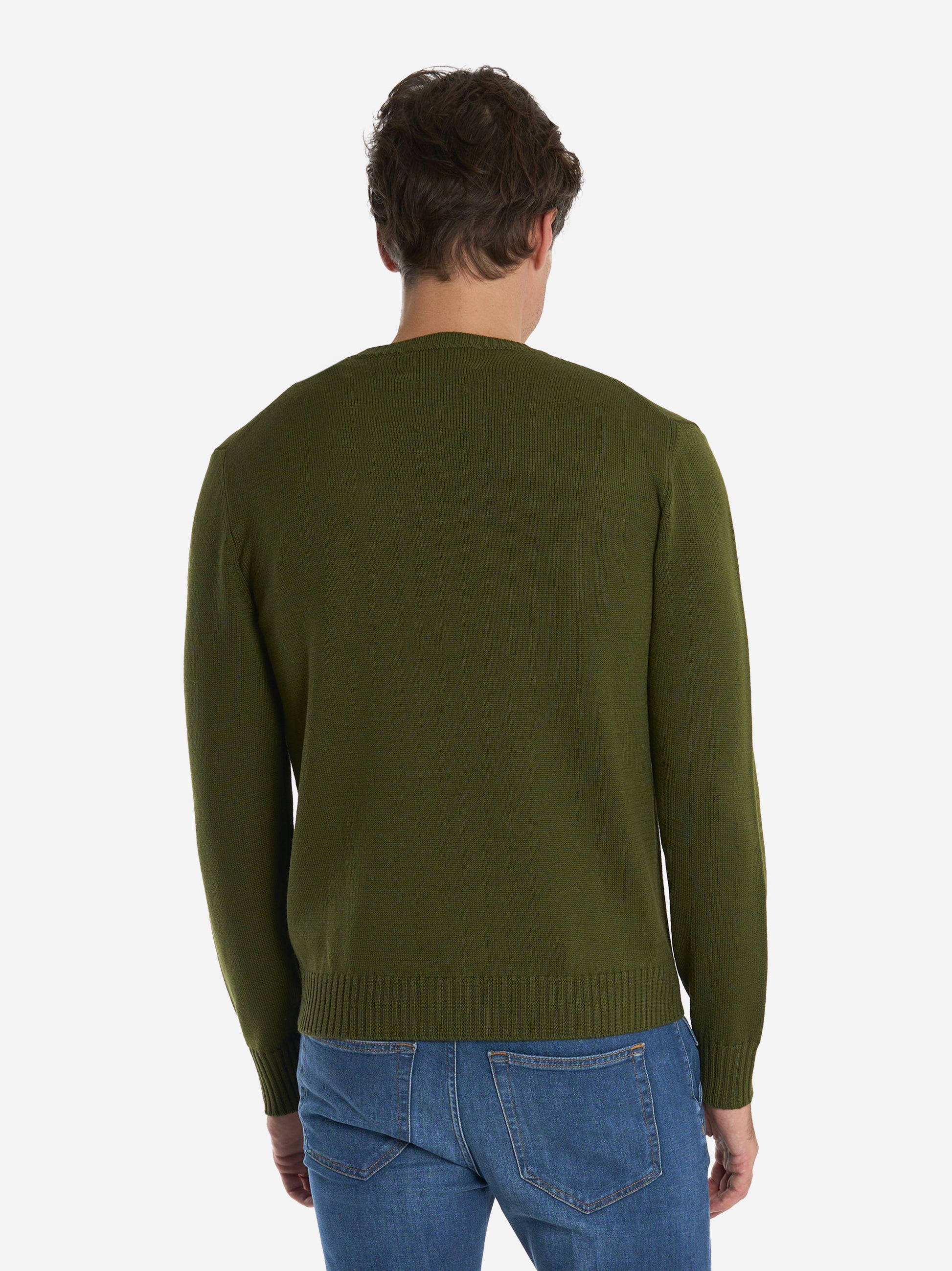 Maglia girocollo in lana merinos finezza 7 Verde