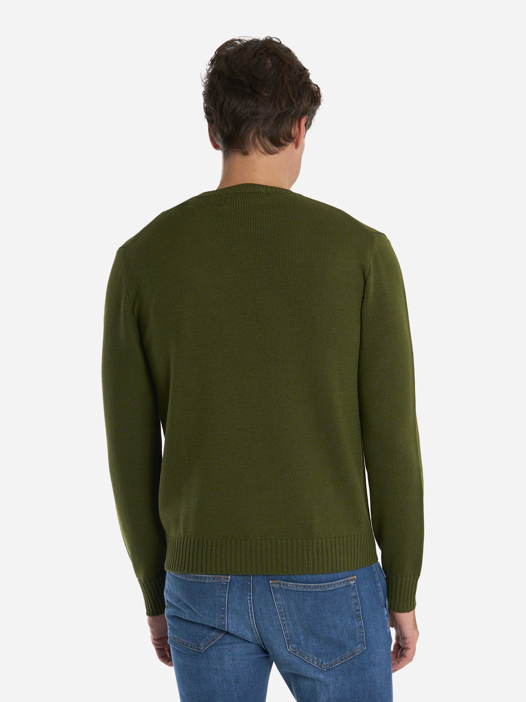 Maglia girocollo in lana merinos finezza 7 Verde