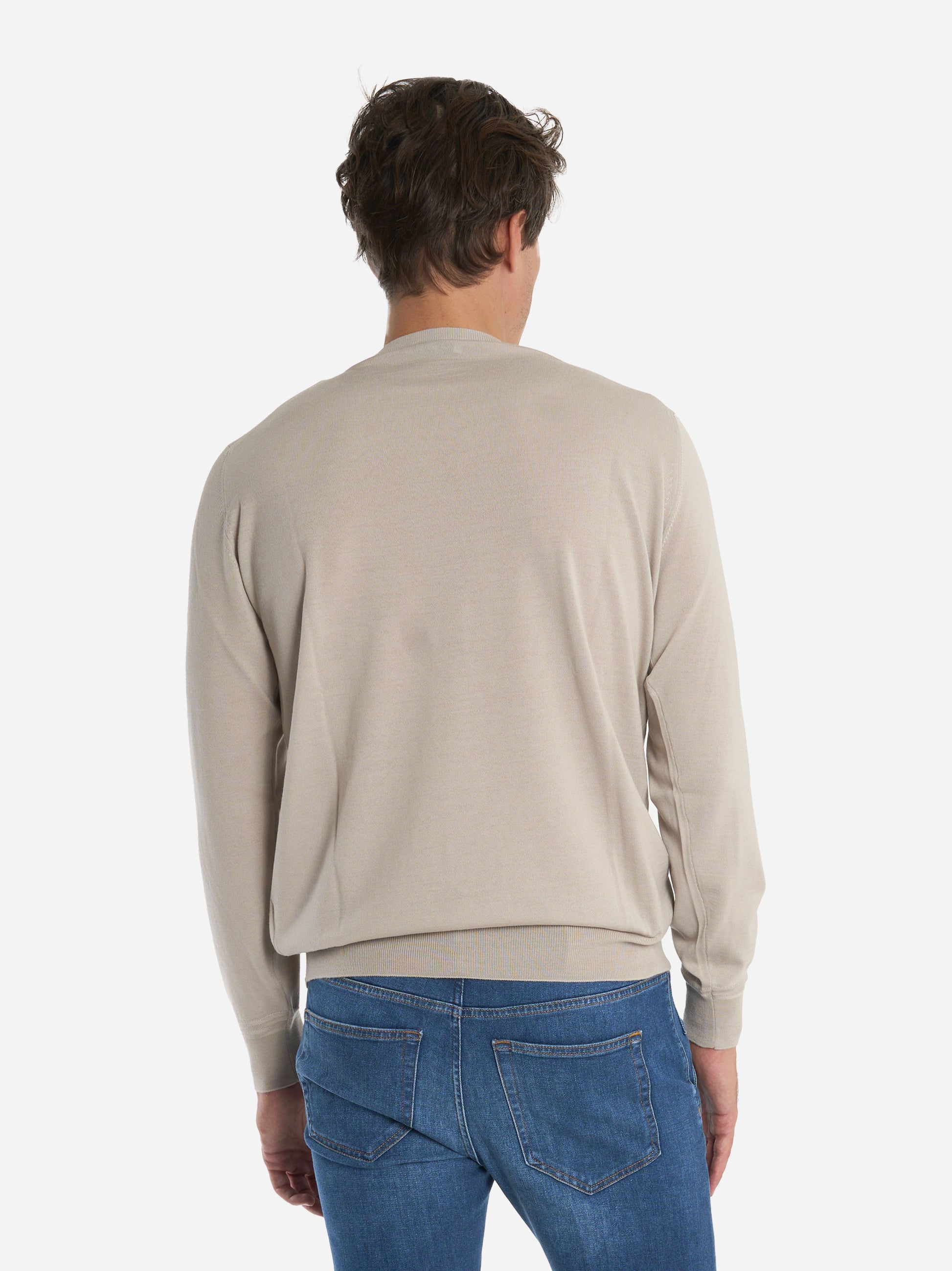 Maglia girocollo in lana finezza 16 Beige