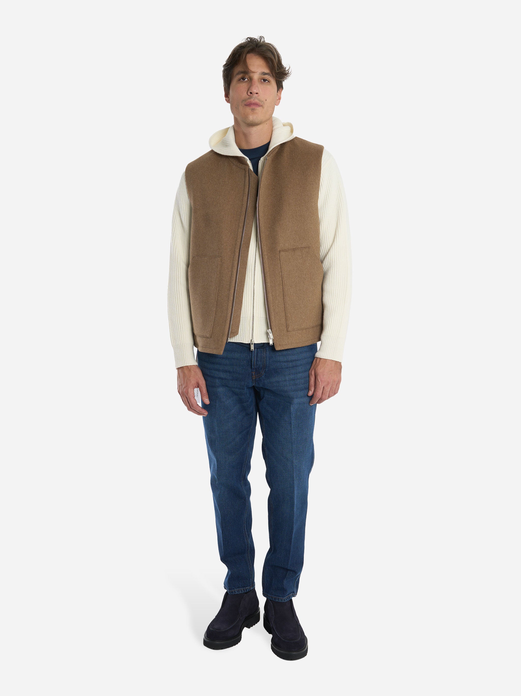 Maglia con zip e cappuccio in lana bianca