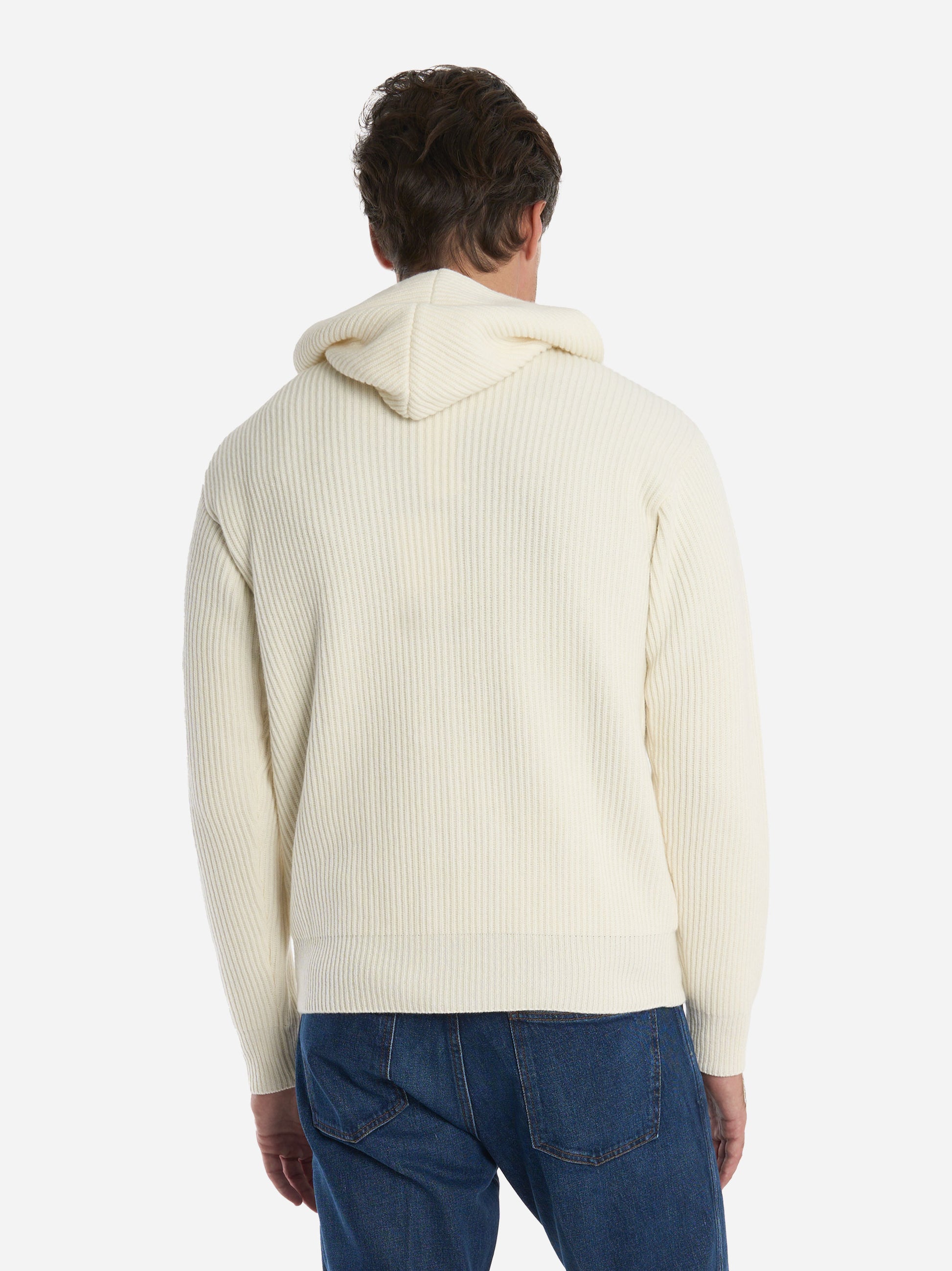 Maglia con zip e cappuccio in lana bianca