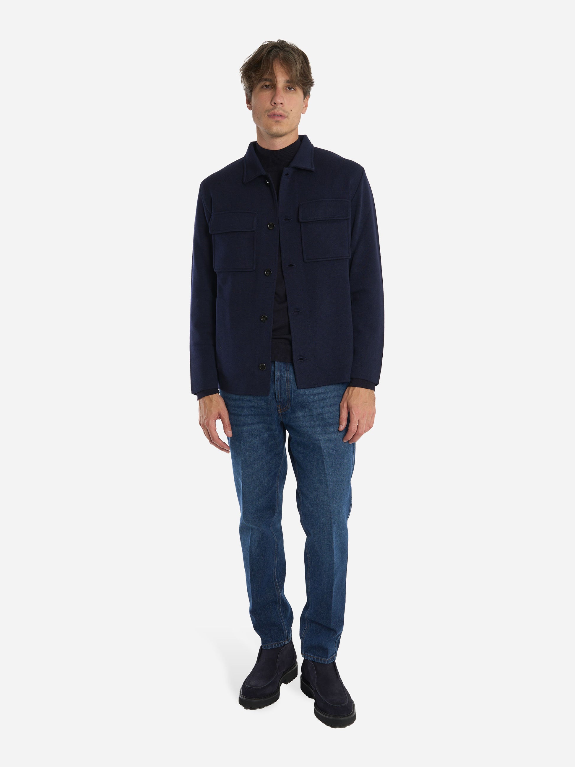 Giacca maglia con tasche in lana Blu