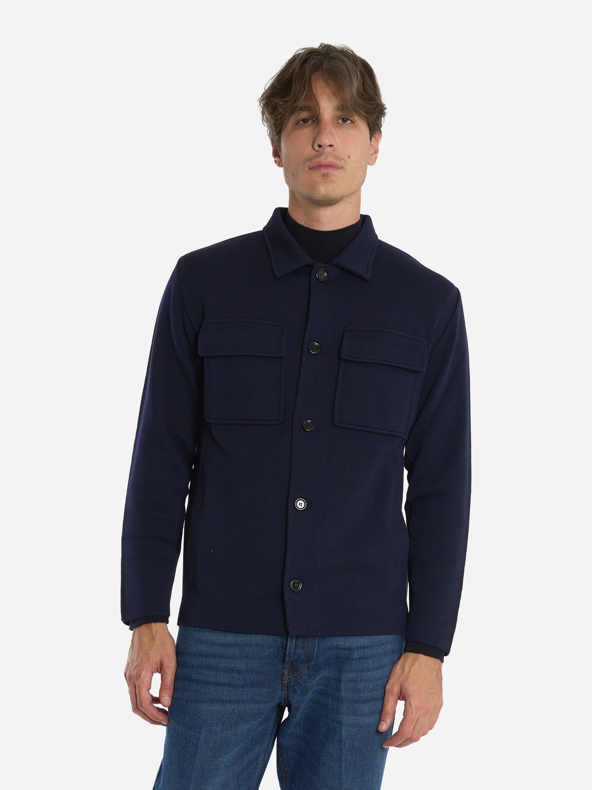 Giacca maglia con tasche in lana Blu