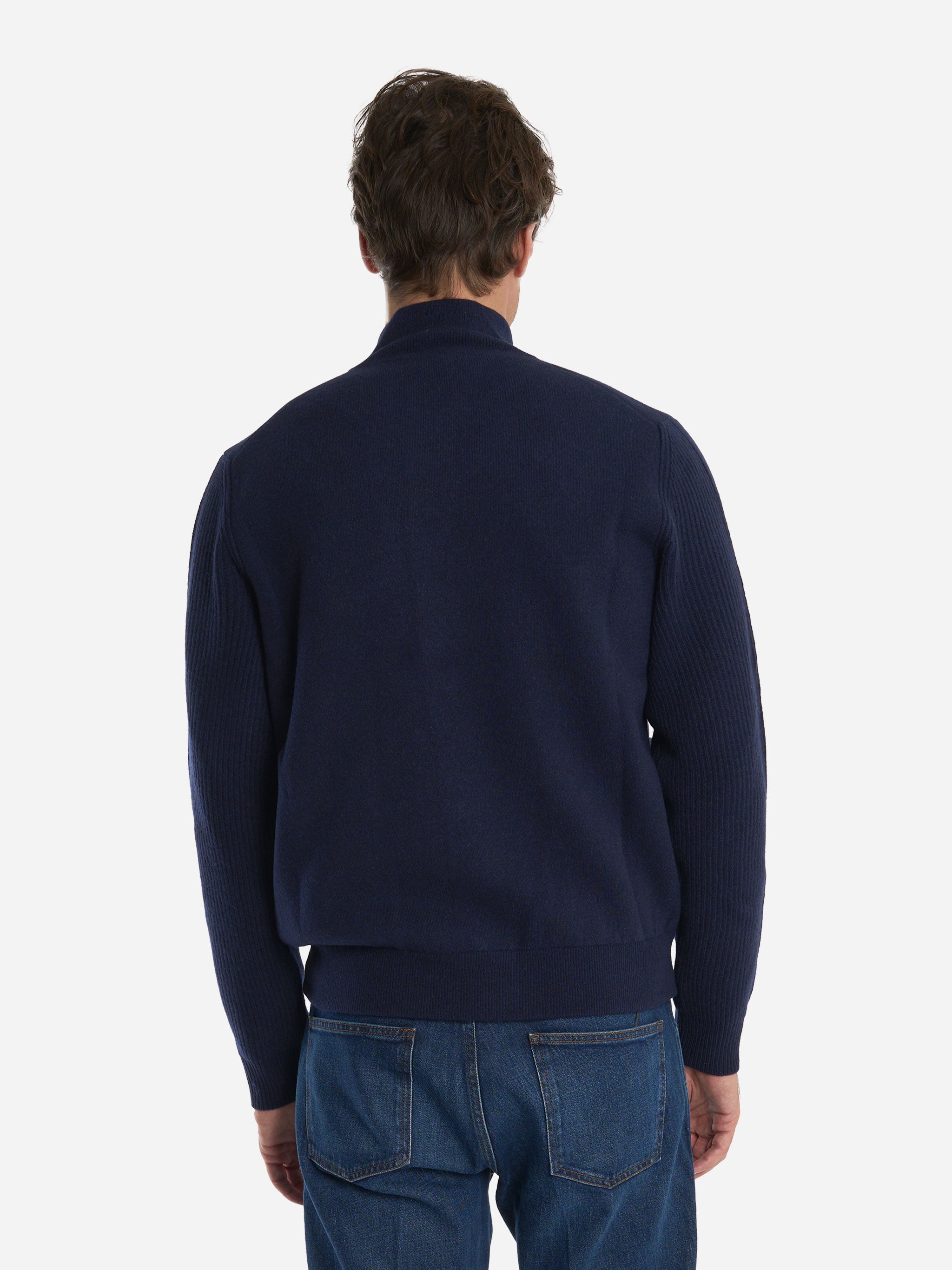 Bomber con bottoni in lana double blu