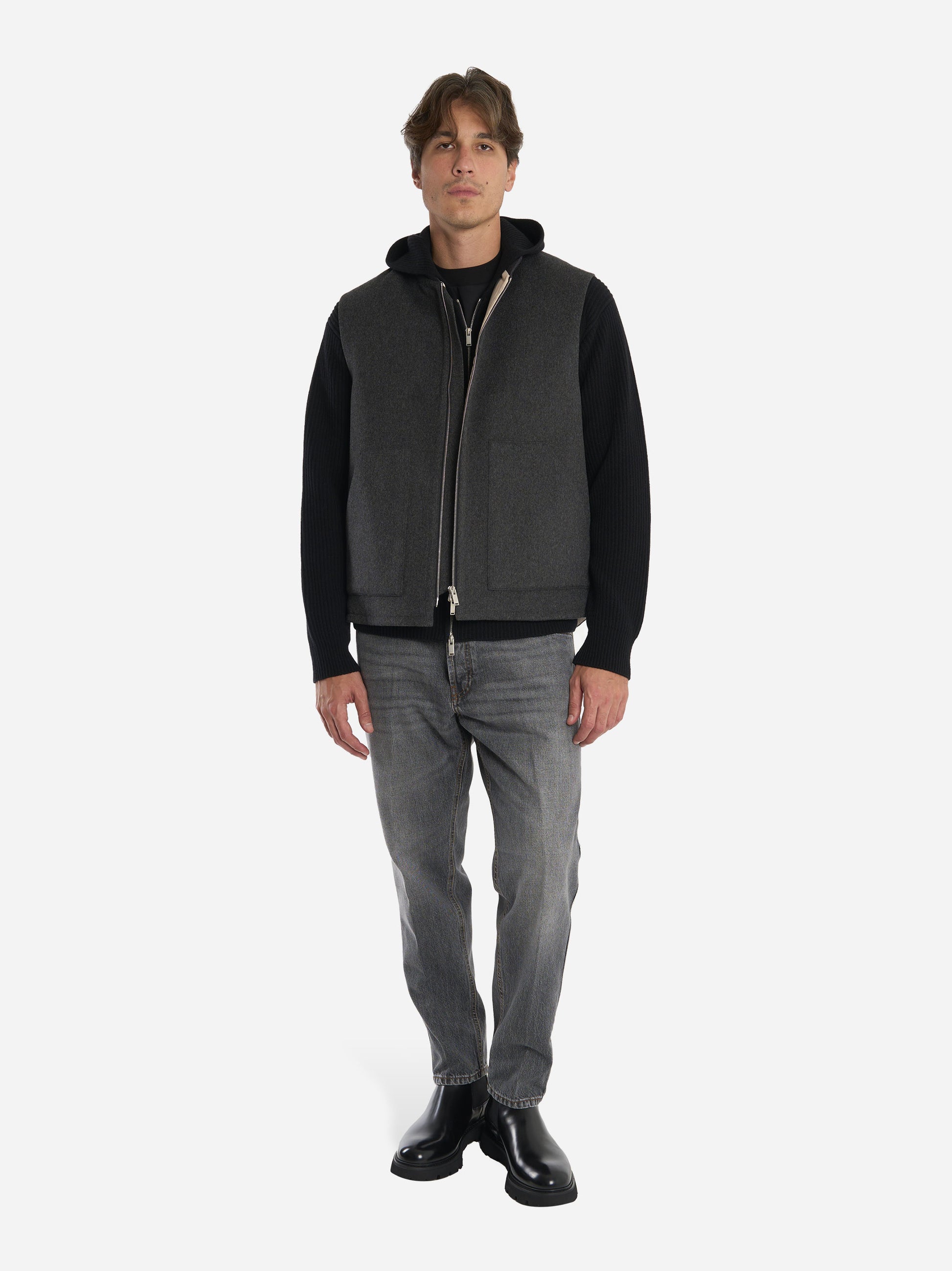 Gilet con zip in lana grigio