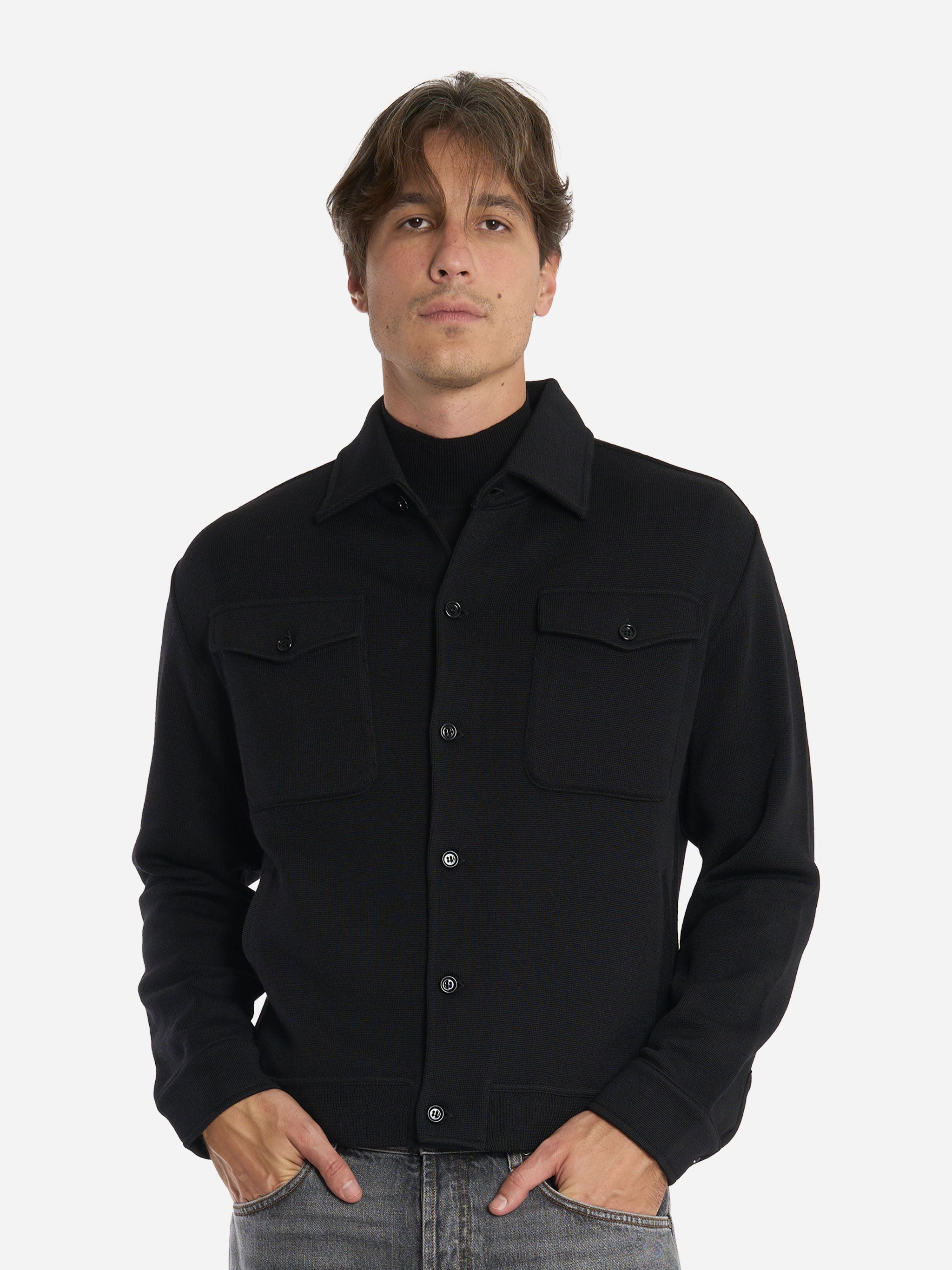 Bomber con colletto in maglia nera