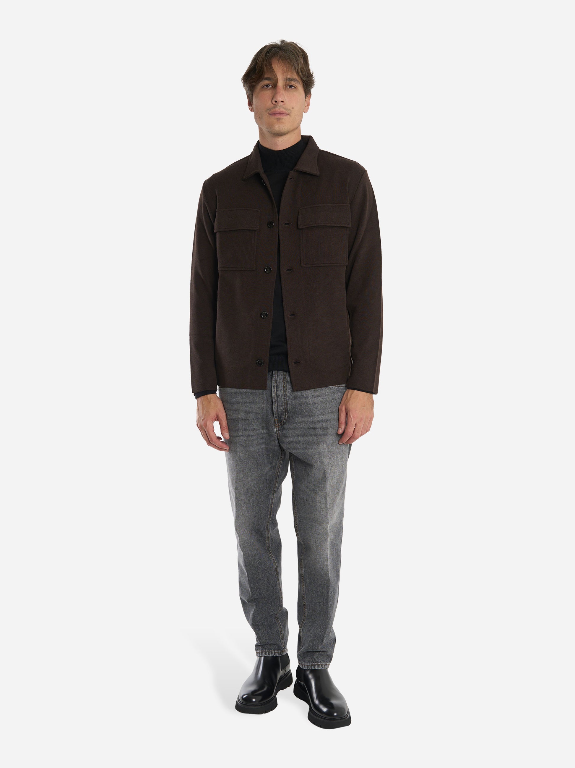 Giacca maglia con tasche in lana Marrone