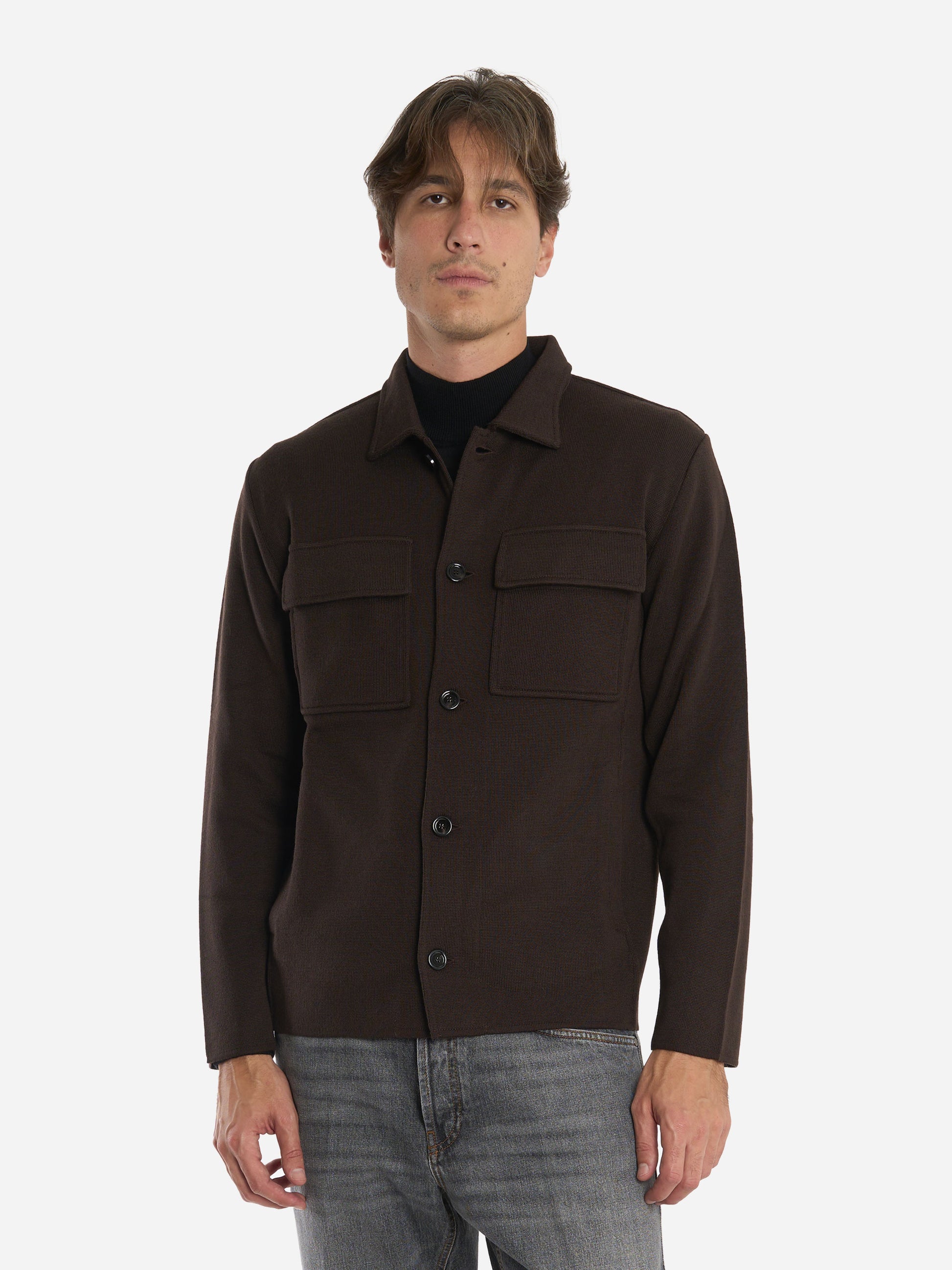 Giacca maglia con tasche in lana Marrone