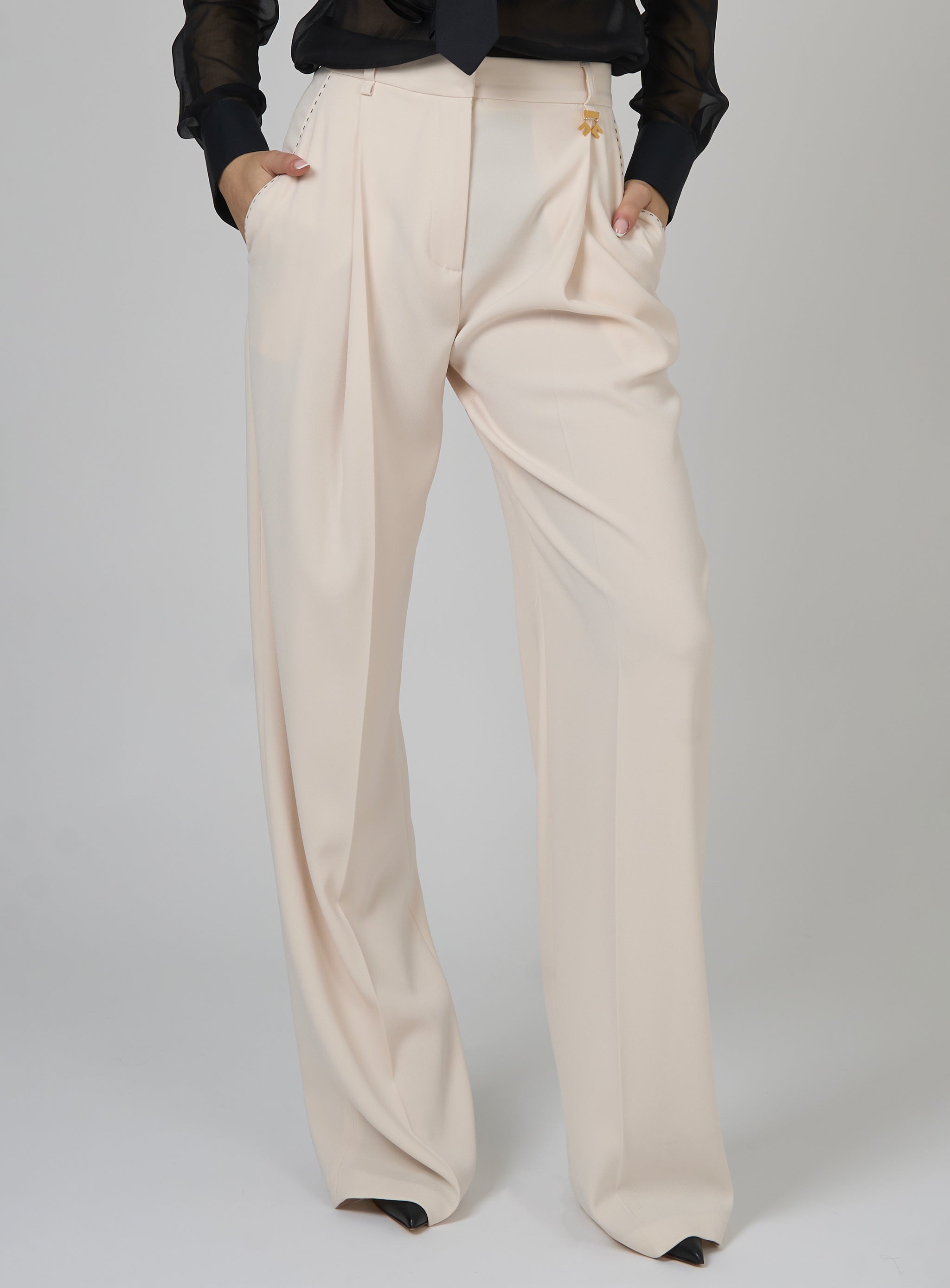 Pantaloni in crepe con impunture a contrasto Bianco