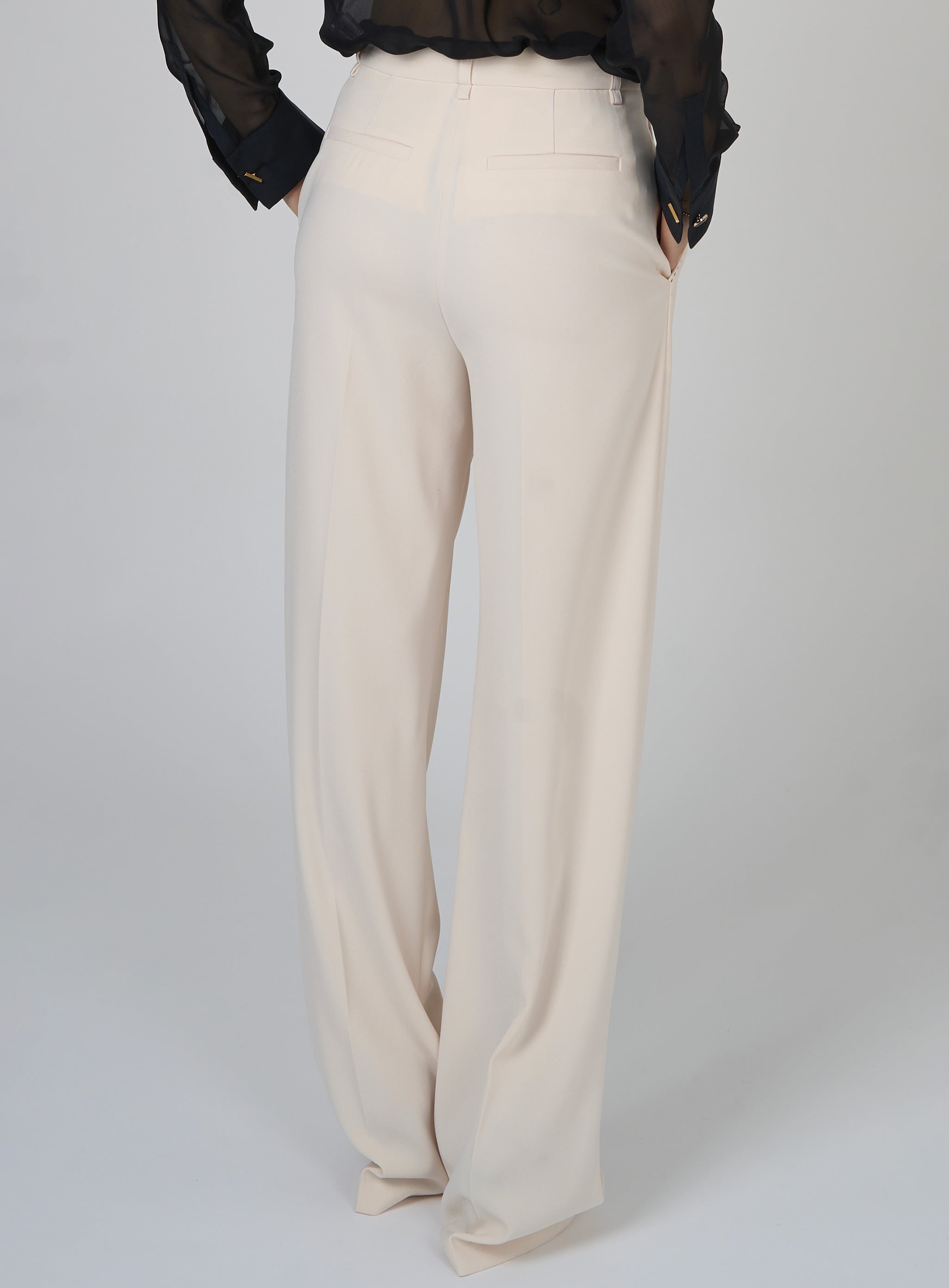Pantaloni in crepe con impunture a contrasto Bianco