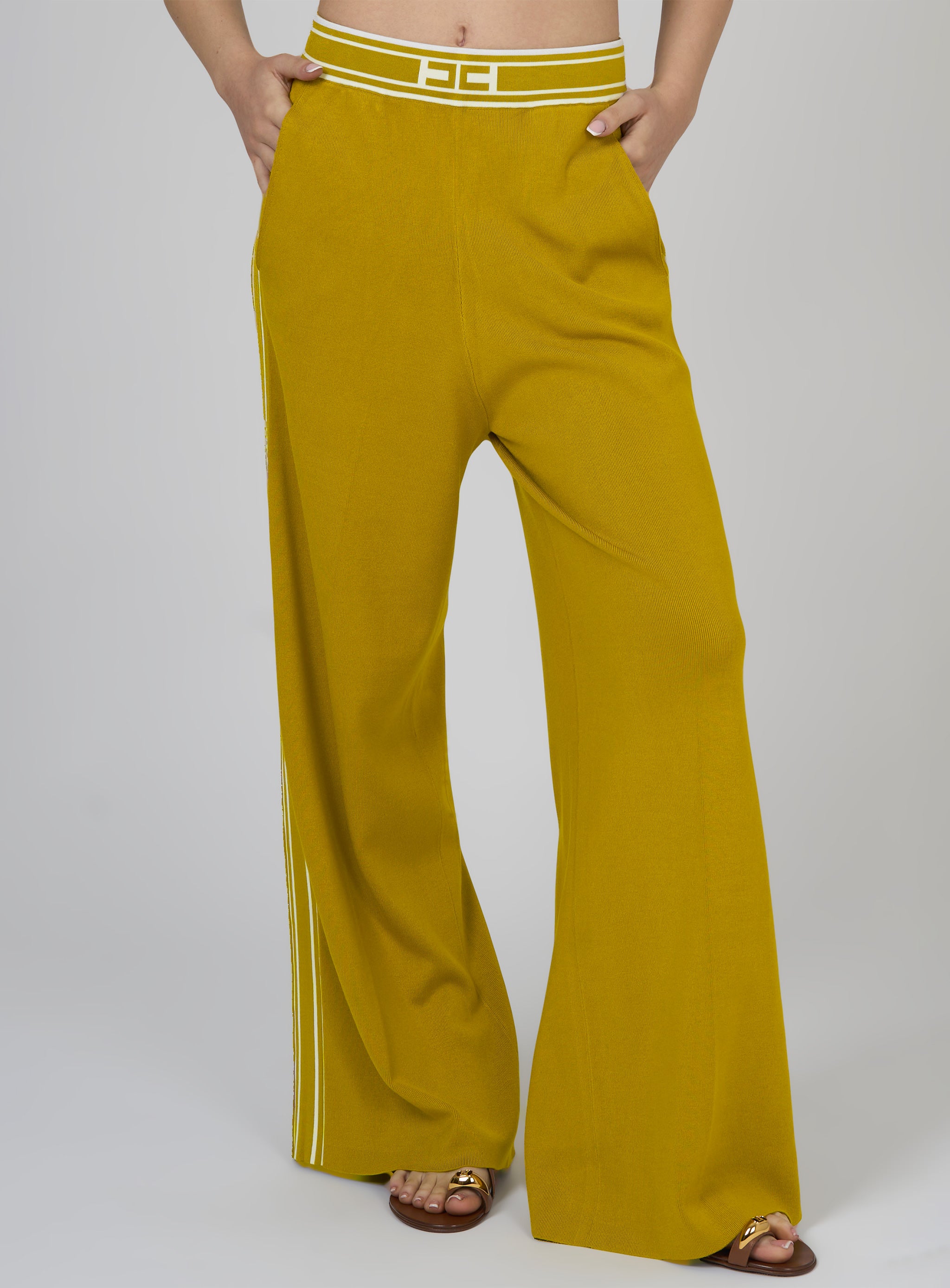 Pantaloni in viscosa con bande a contrasto Verde