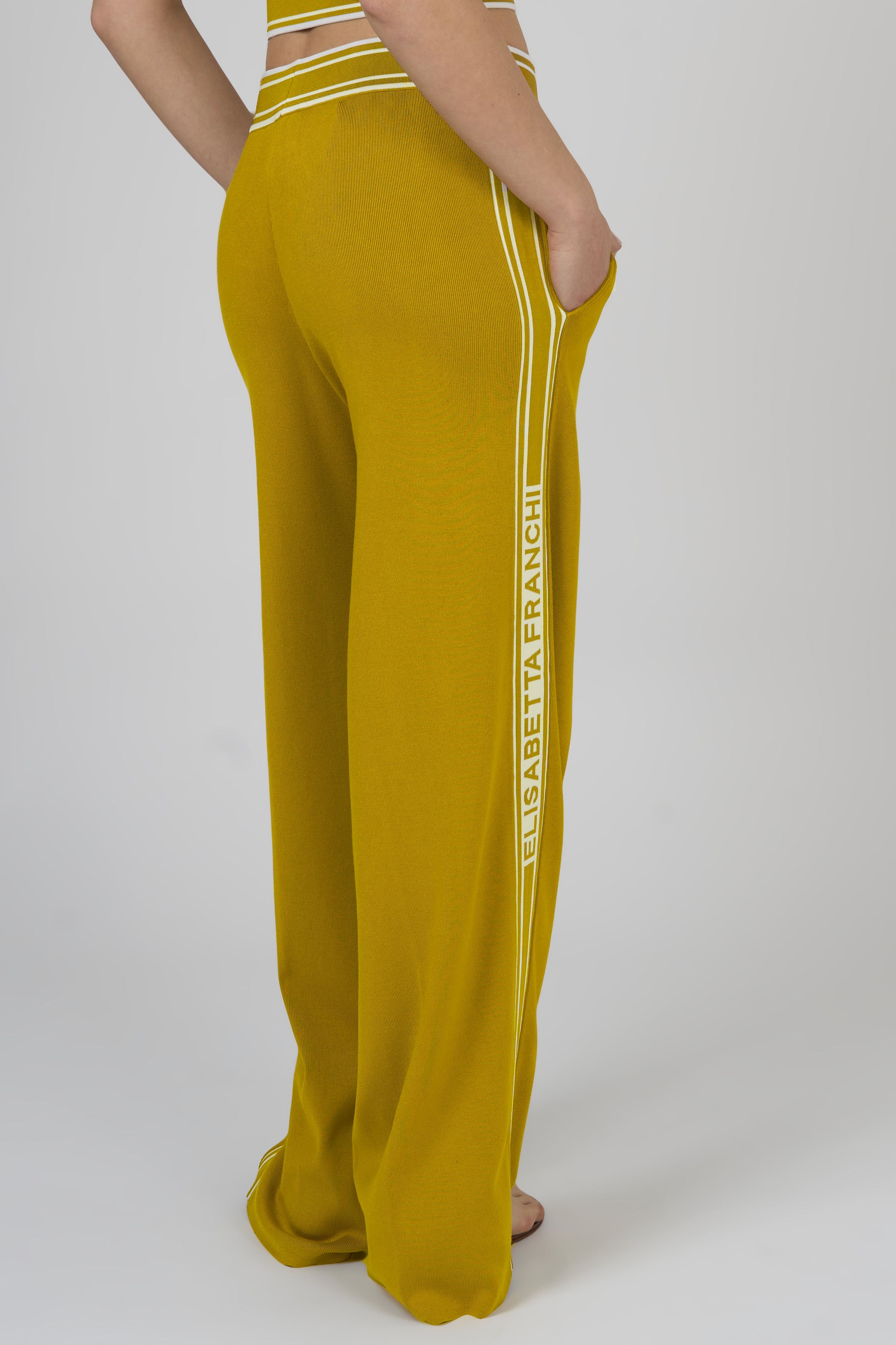 Pantaloni in viscosa con bande a contrasto Verde