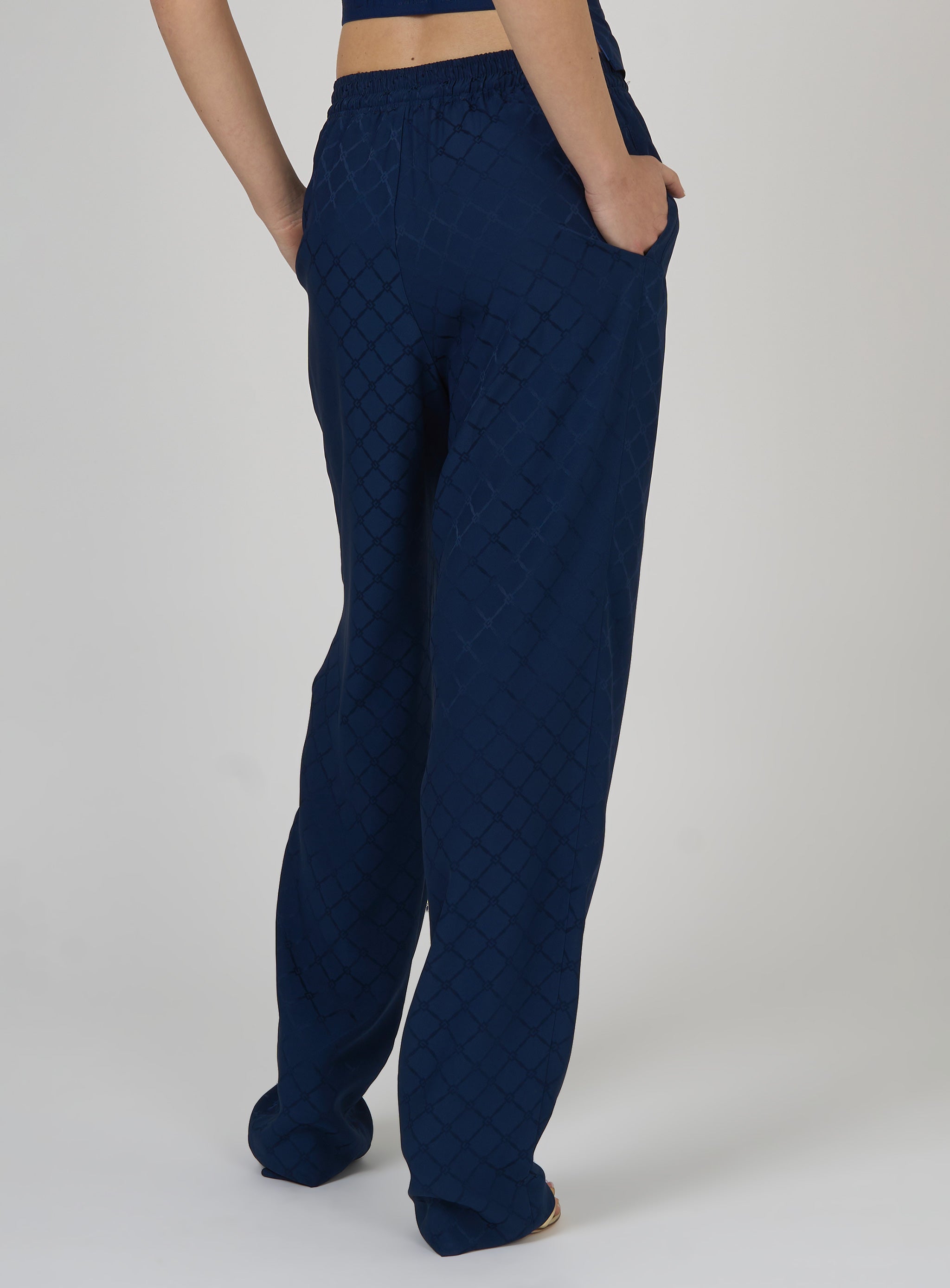 Joggers in satin con losanga jacquard Blu