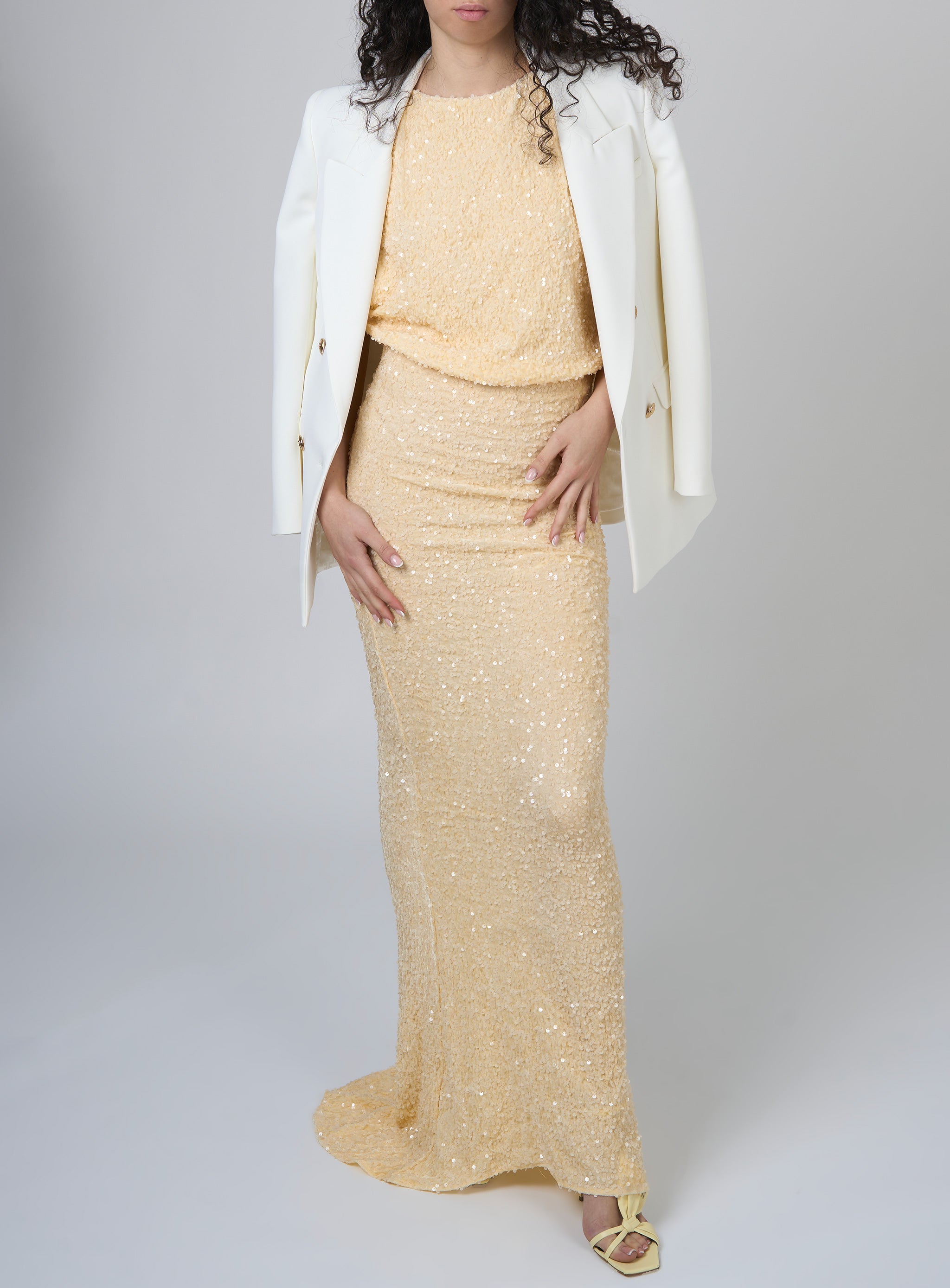 Abito Red Carpet in paillettes con dettaglio logo Giallo