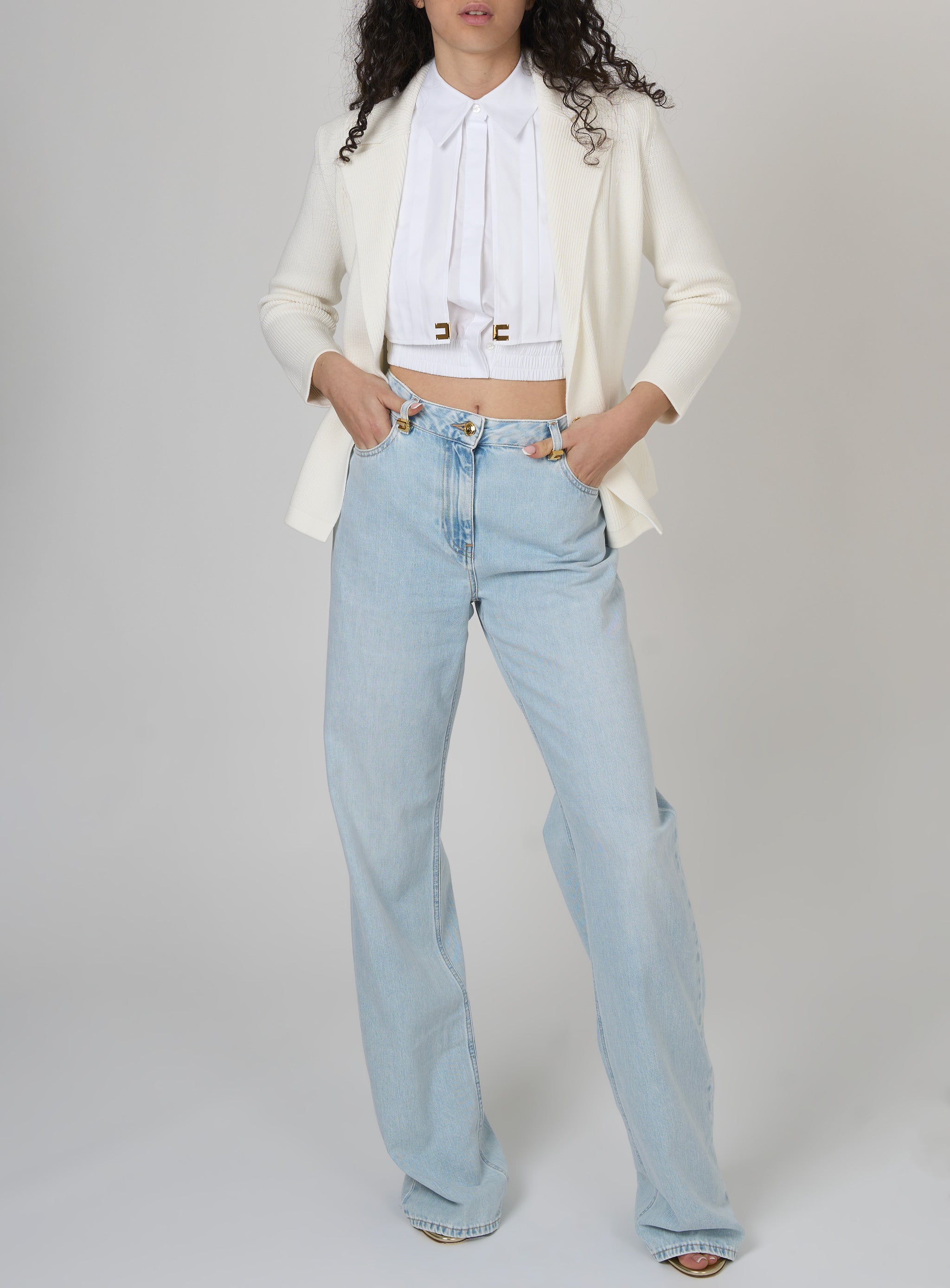 Camicia cropped in popeline con mantellina Bianco