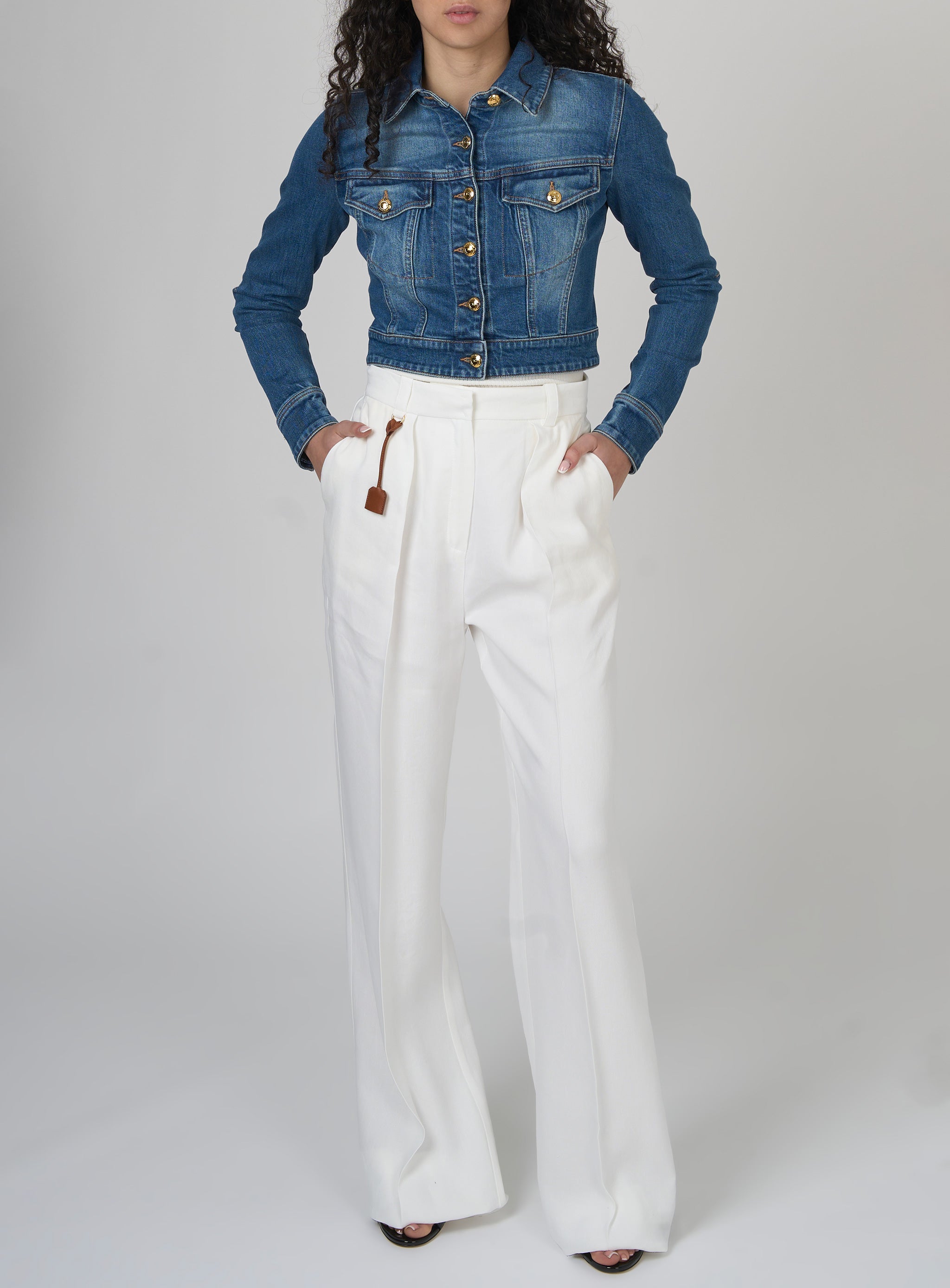 Pantaloni in gabardina di misto lino con pinces Bianco