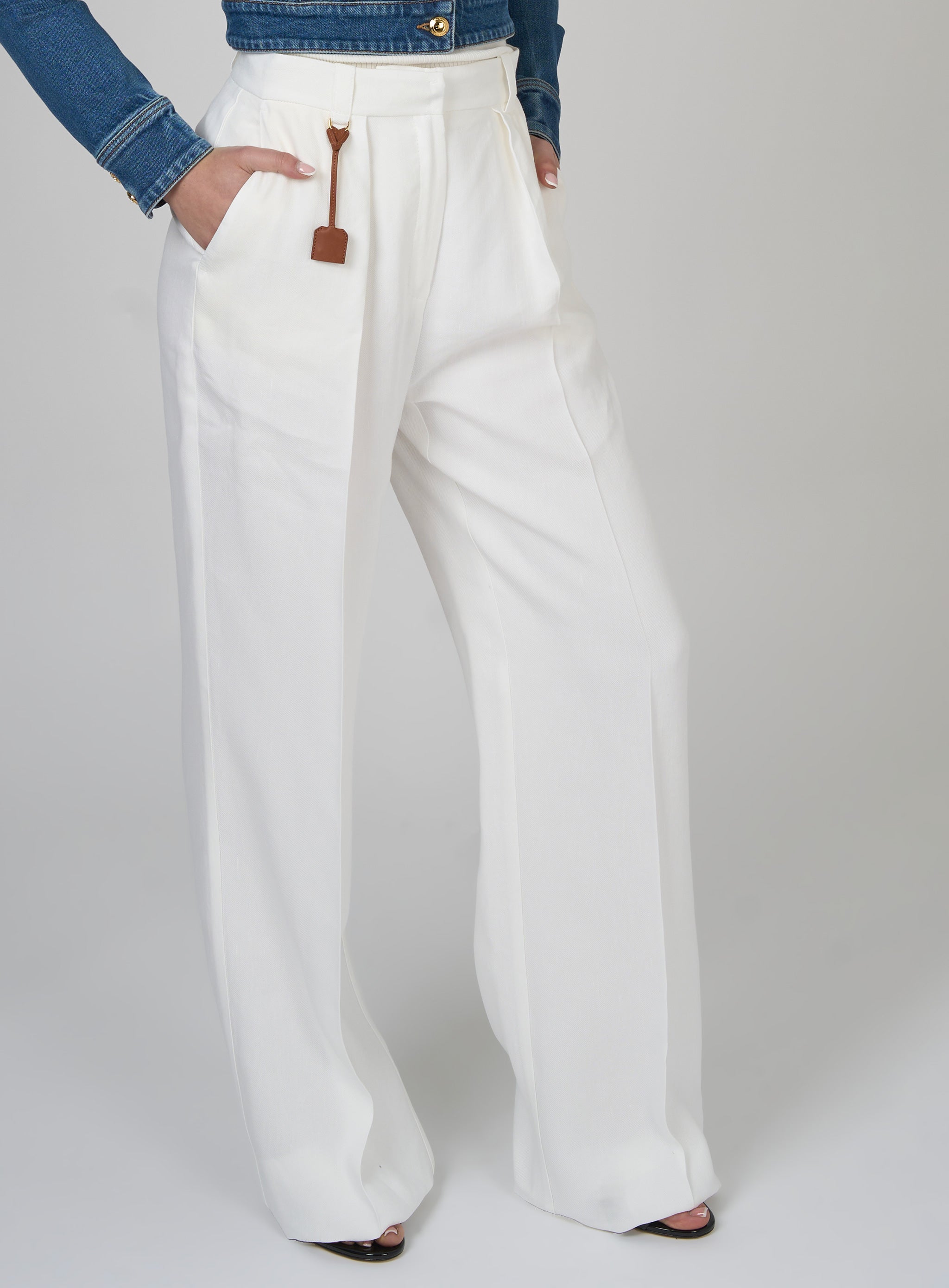 Pantaloni in gabardina di misto lino con pinces Bianco