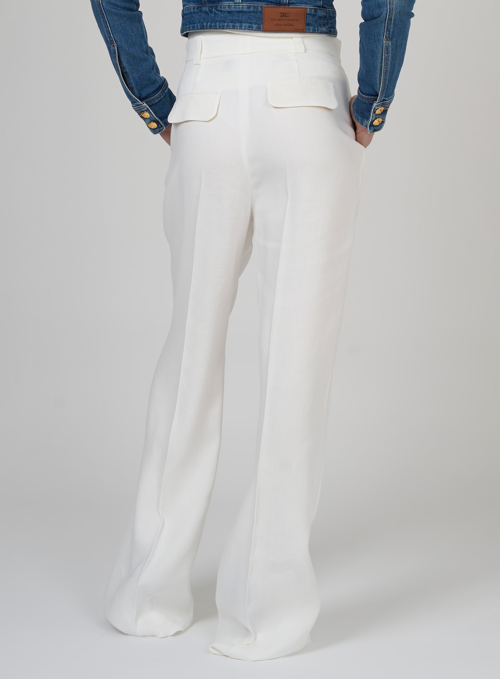 Pantaloni in gabardina di misto lino con pinces Bianco