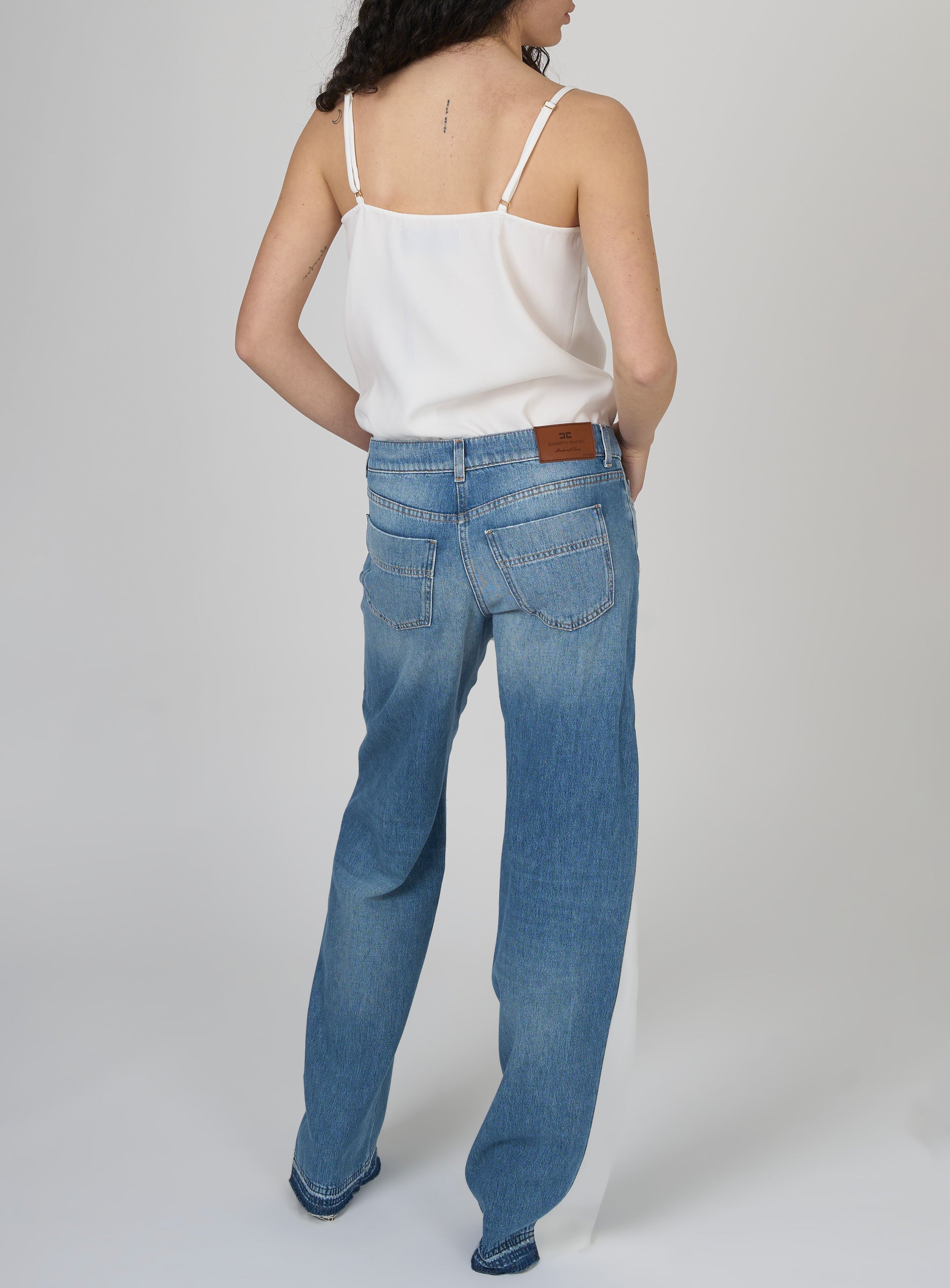 Tuta trompe - l'oeil in crepe e denim Bianco
