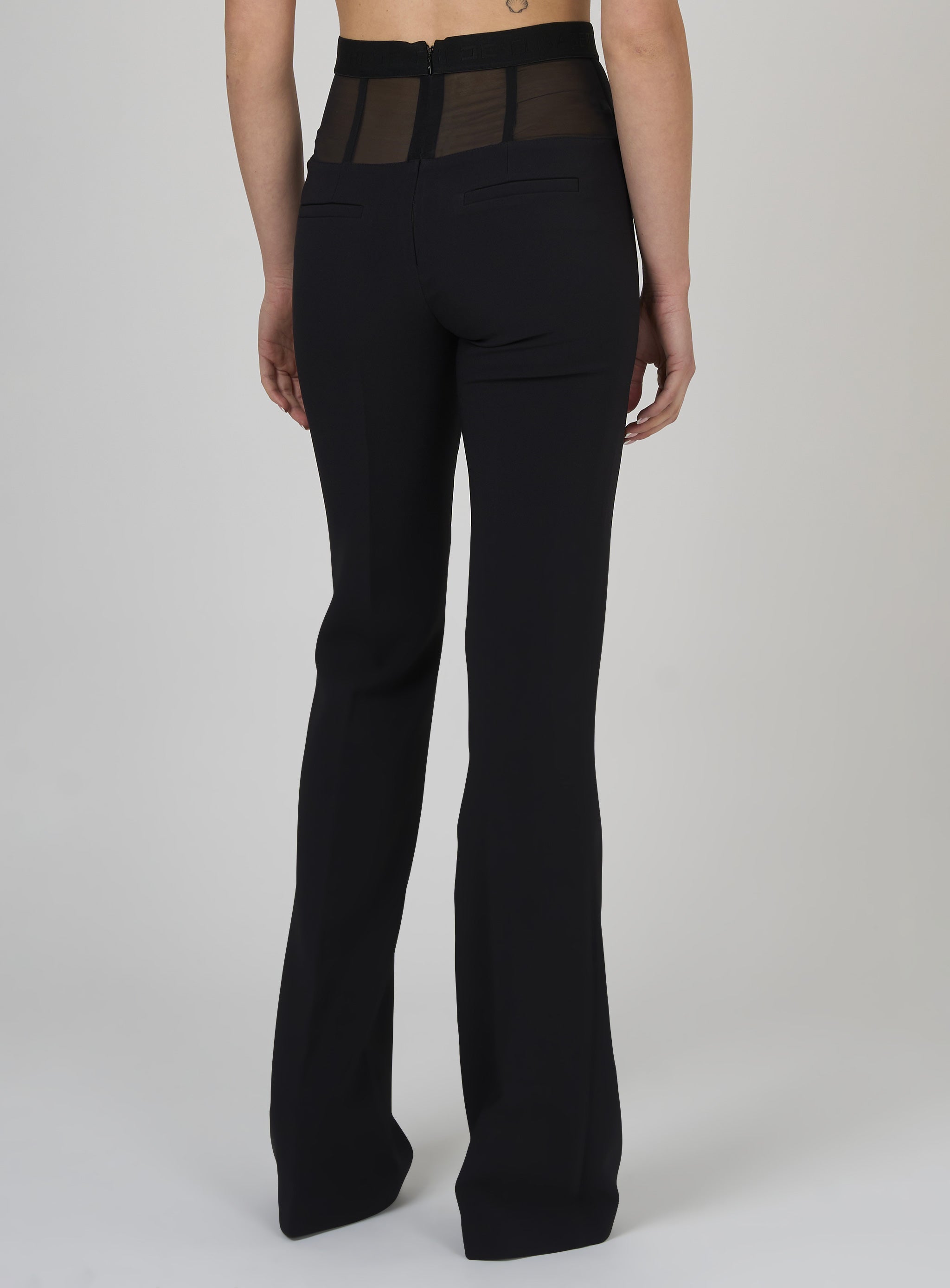 Pantaloni in crepe con baschina in tulle Nero