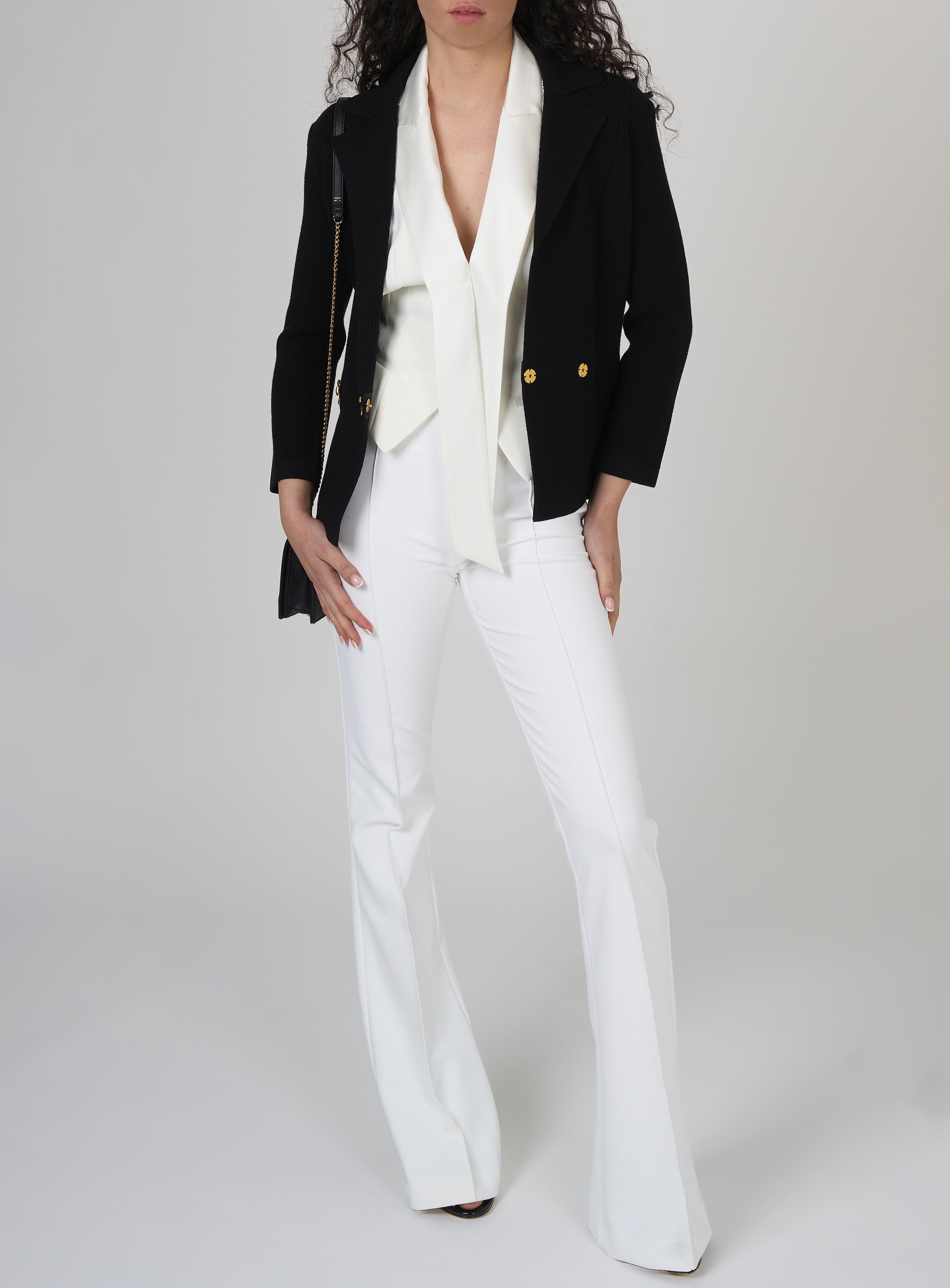 Pantaloni a zampa in crepe con placca logo Bianco