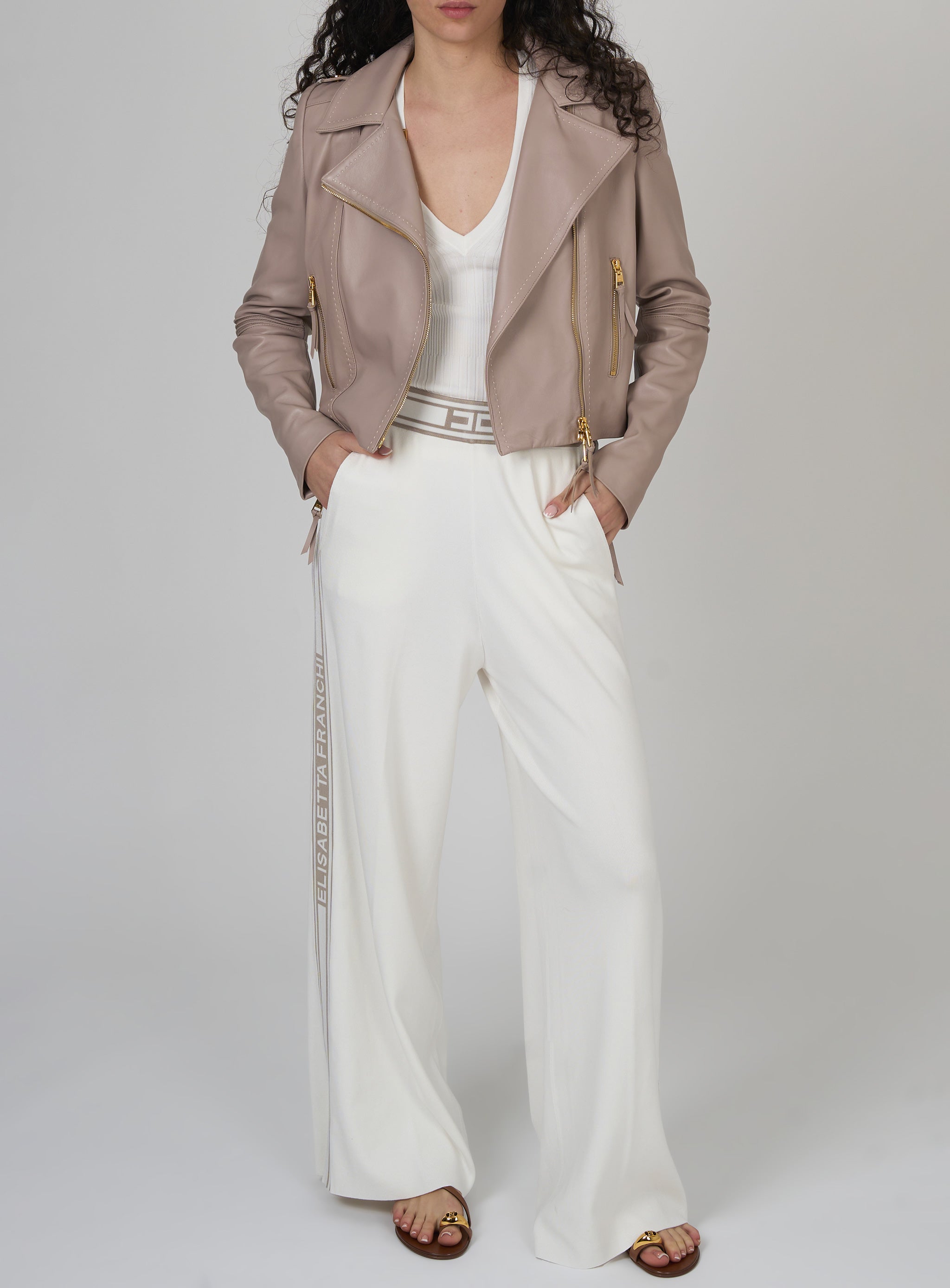 Pantaloni in viscosa con bande a contrasto Bianco