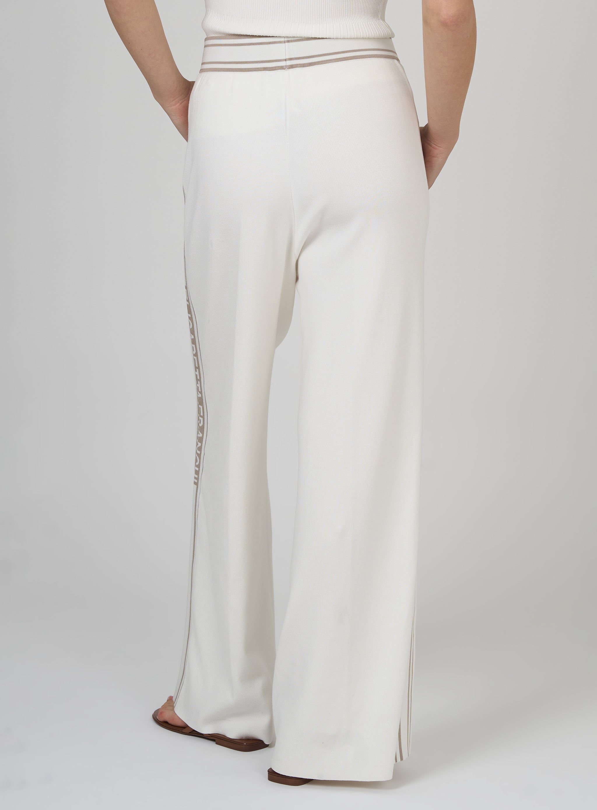 Pantaloni in viscosa con bande a contrasto Bianco