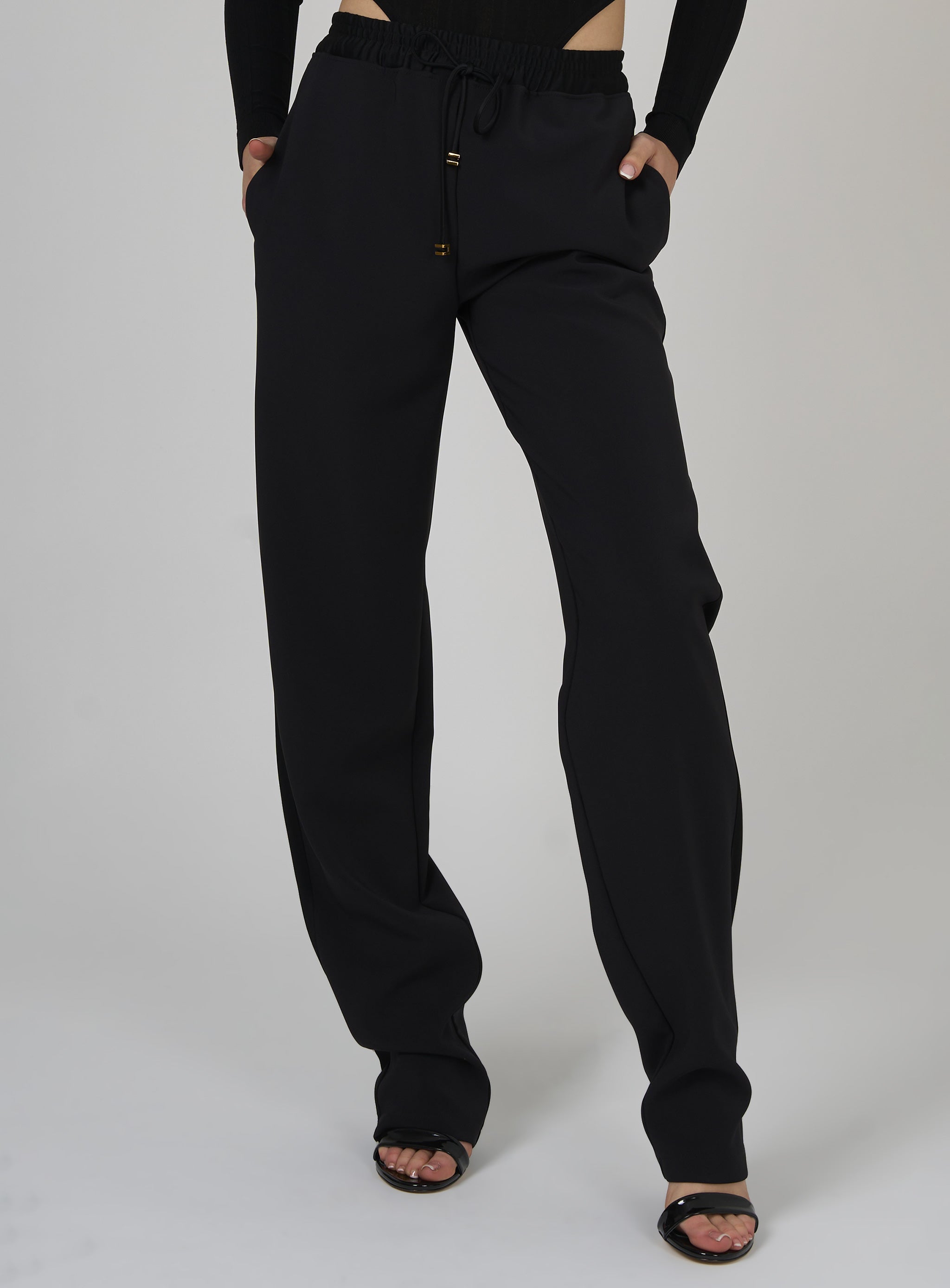 Pantaloni smoking in crepe con bande in raso Nero