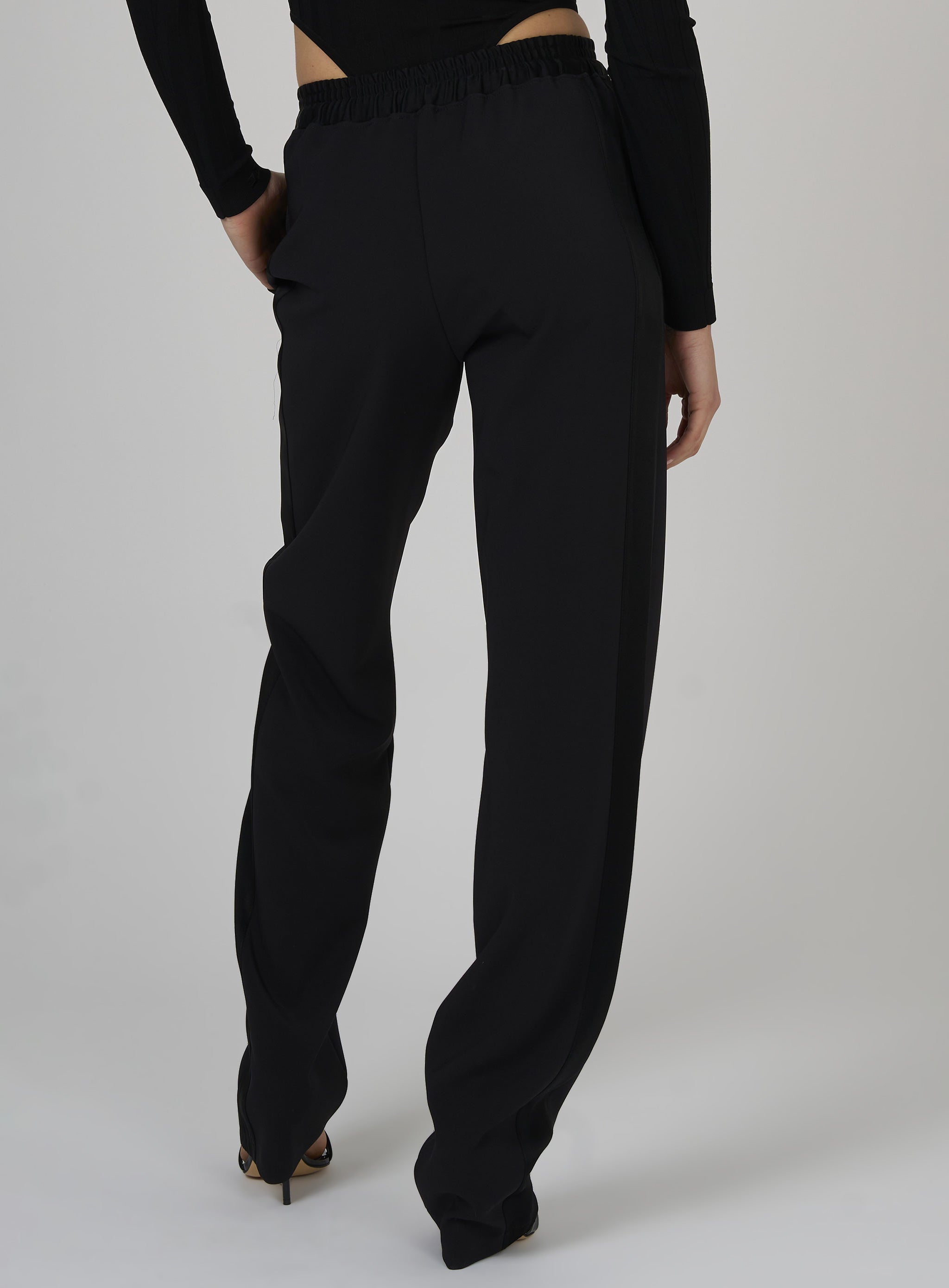 Pantaloni smoking in crepe con bande in raso Nero