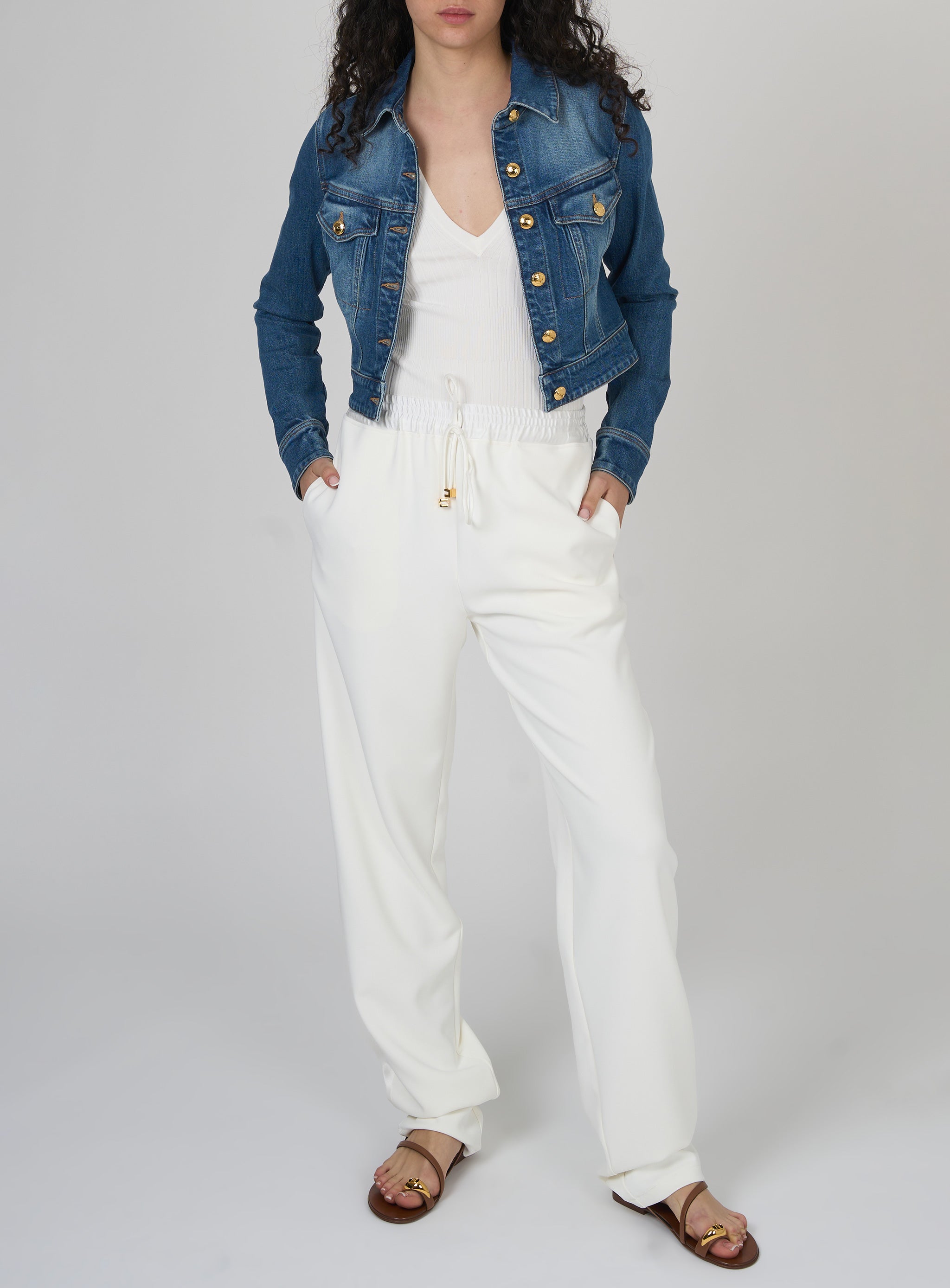 Pantaloni smoking in crepe con bande in raso Bianco