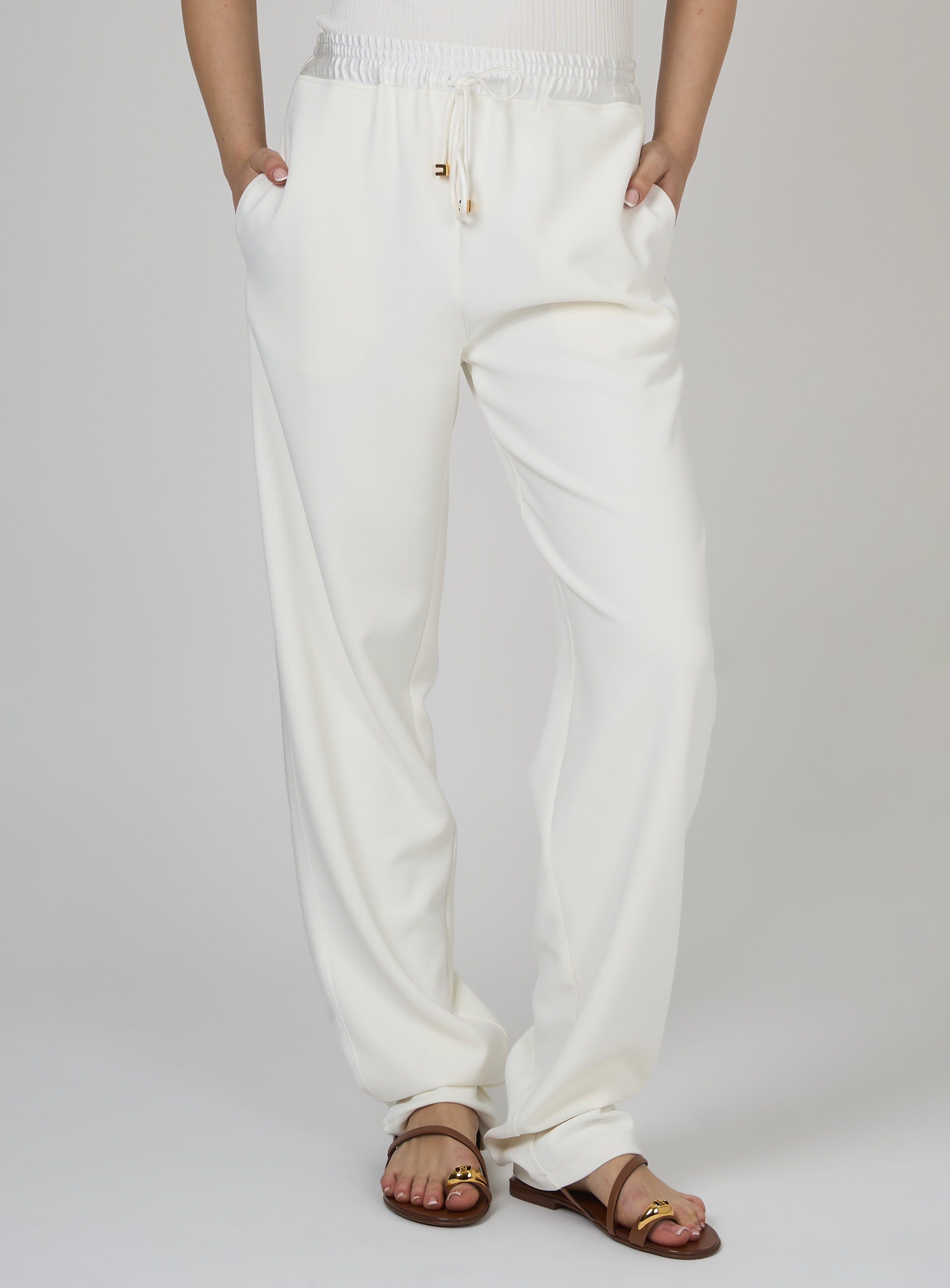 Pantaloni smoking in crepe con bande in raso Bianco