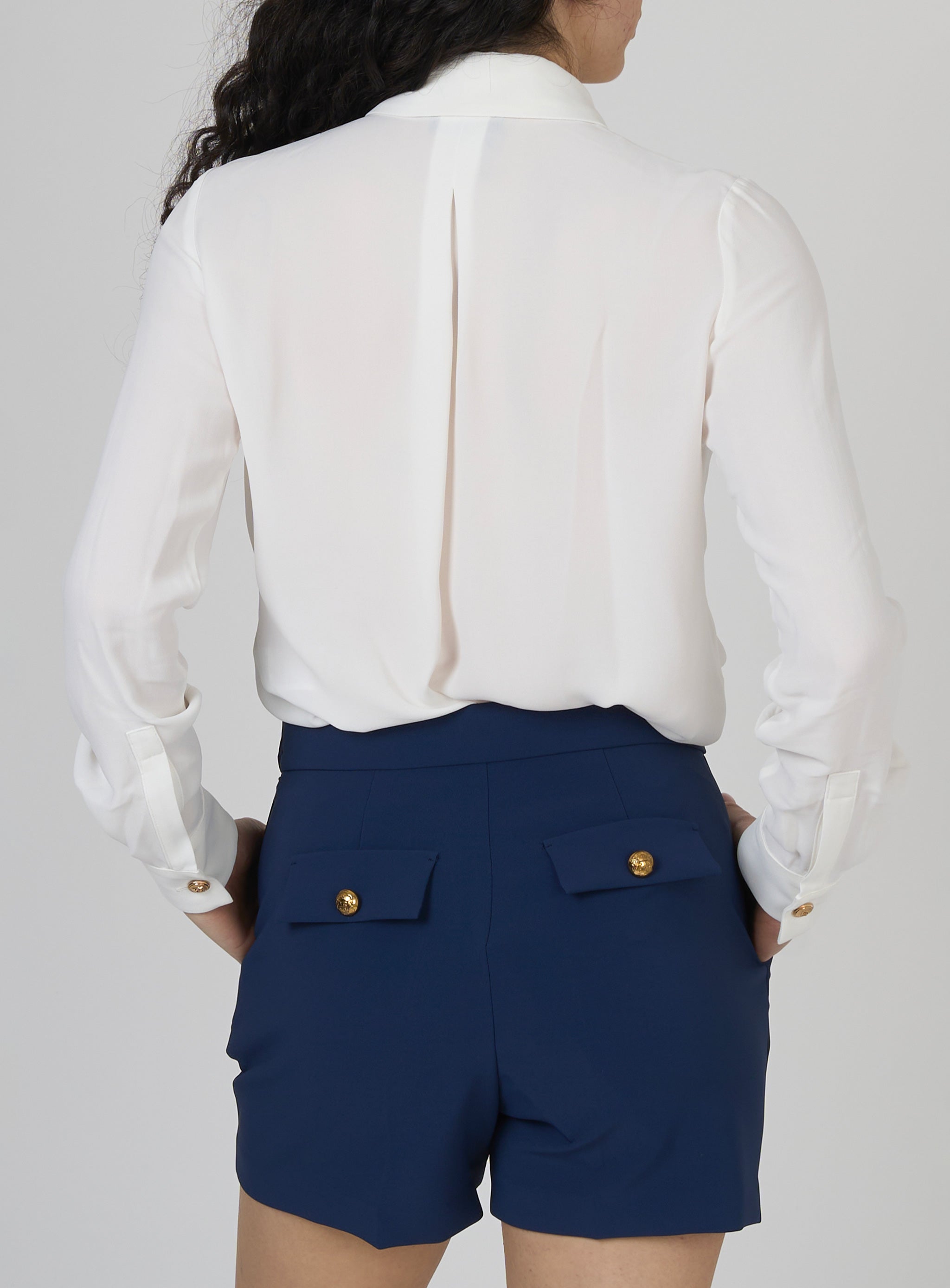 Camicia in georgette con bande lettering Bianco
