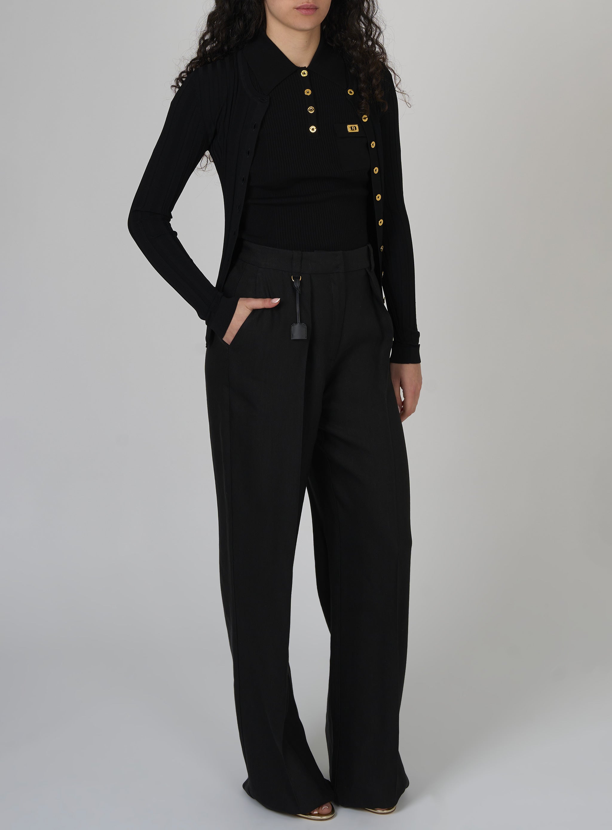 Pantaloni in gabardina di misto lino con pinces Nero