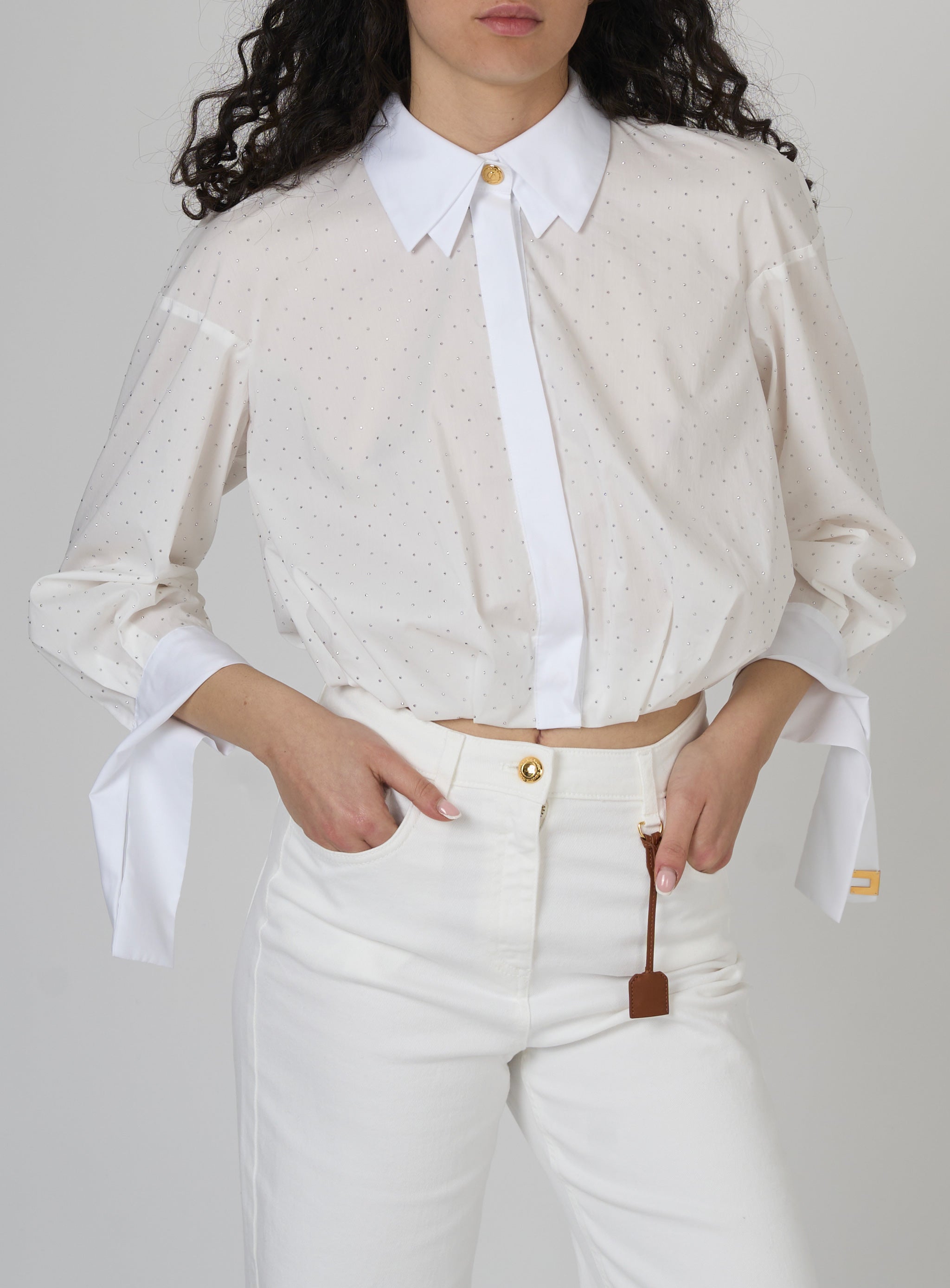 Camicia con strass e nodo Bianco
