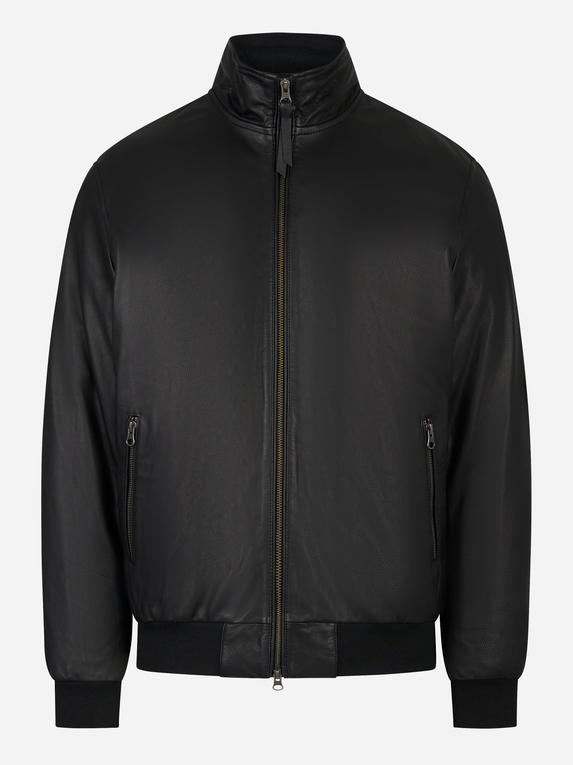 Bomber in pelle nero con zip