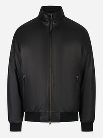 Bomber in pelle nero con zip