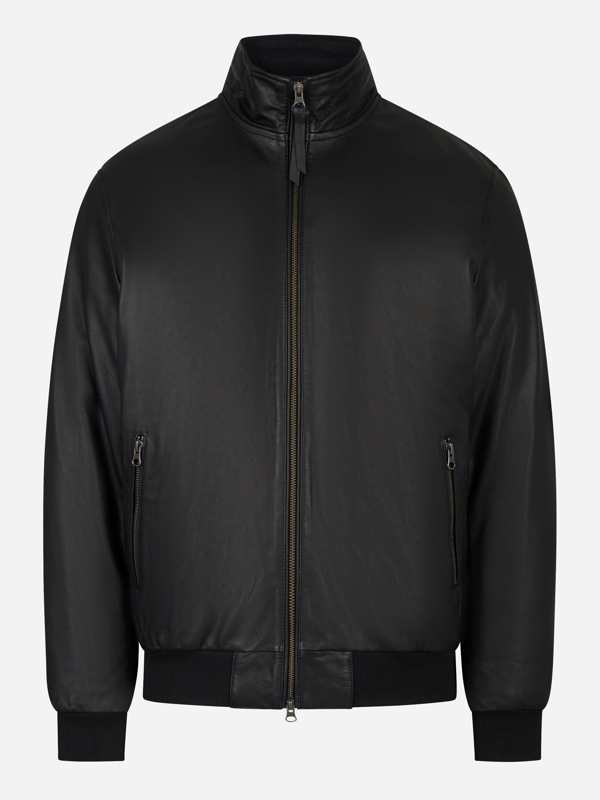 Bomber in pelle nero con zip