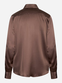 Camicia Chisone in seta stretch marrone