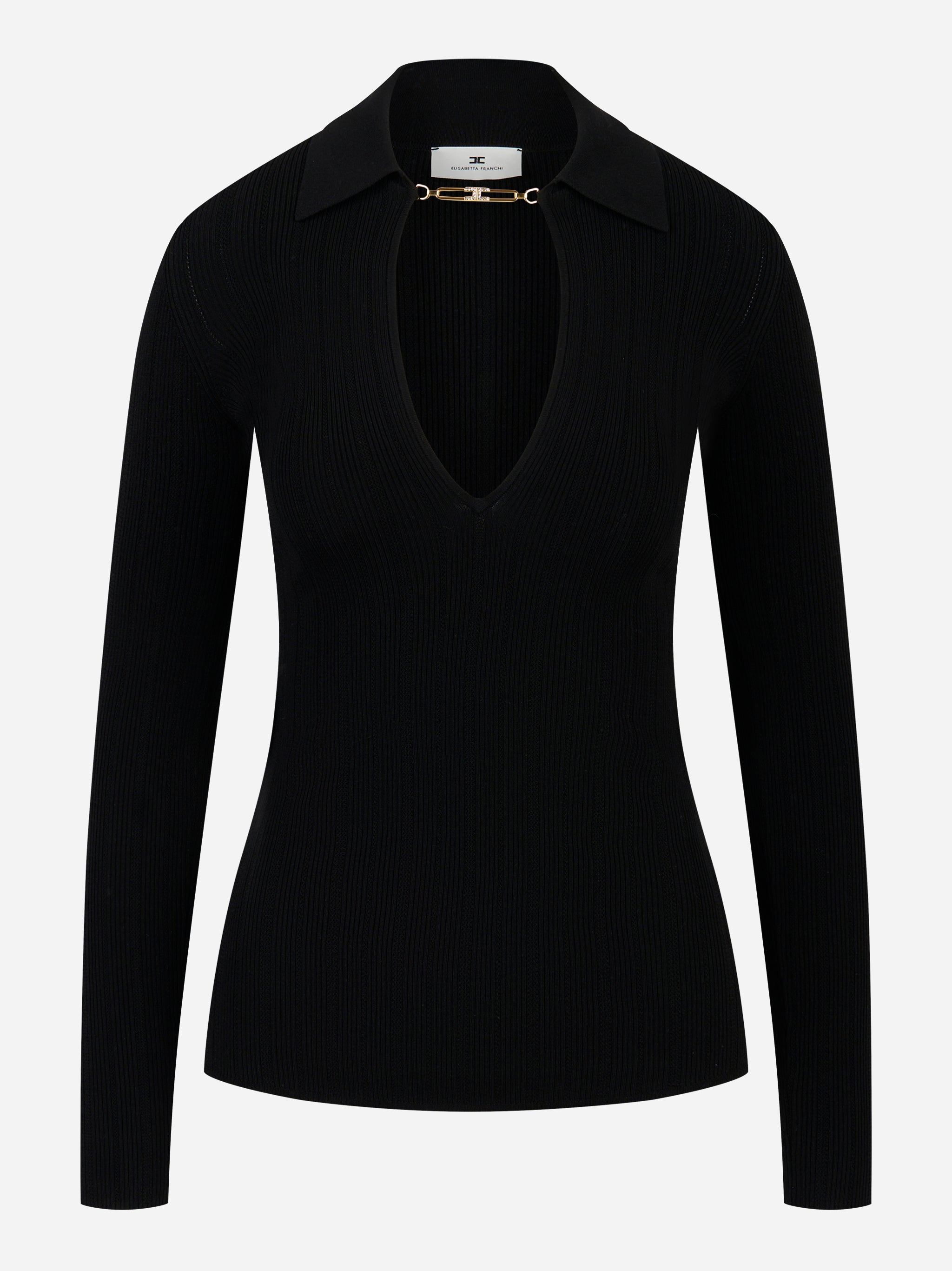 Elisabetta Franchi Maglia a costine con dettagli a jour MK09B56E2110