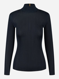 Elisabetta Franchi Maglia in filato di viscosa con dettagli logo Blu MK22S56E2EA8