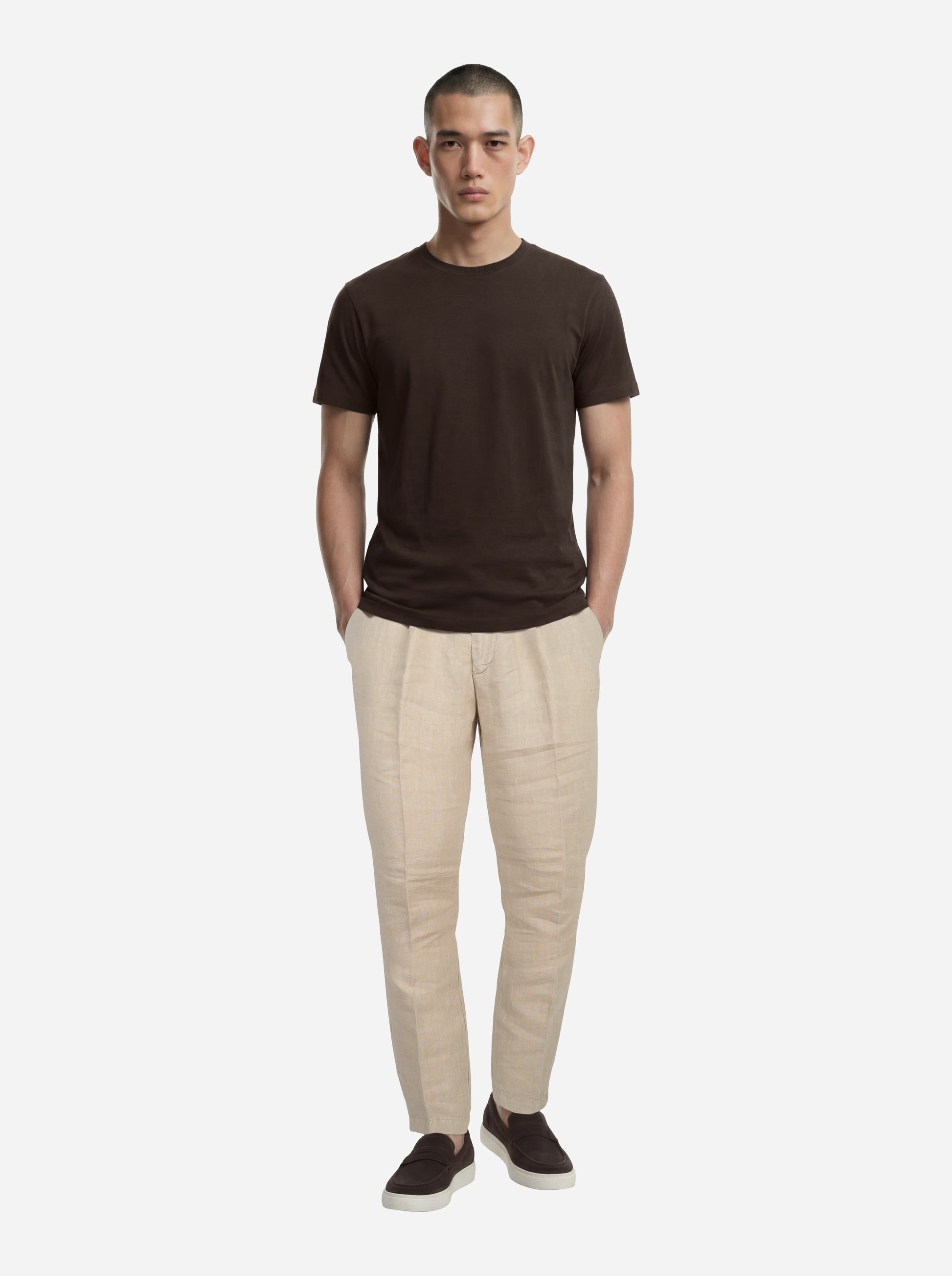 Pantalone con elastico in vita in puro lino beige